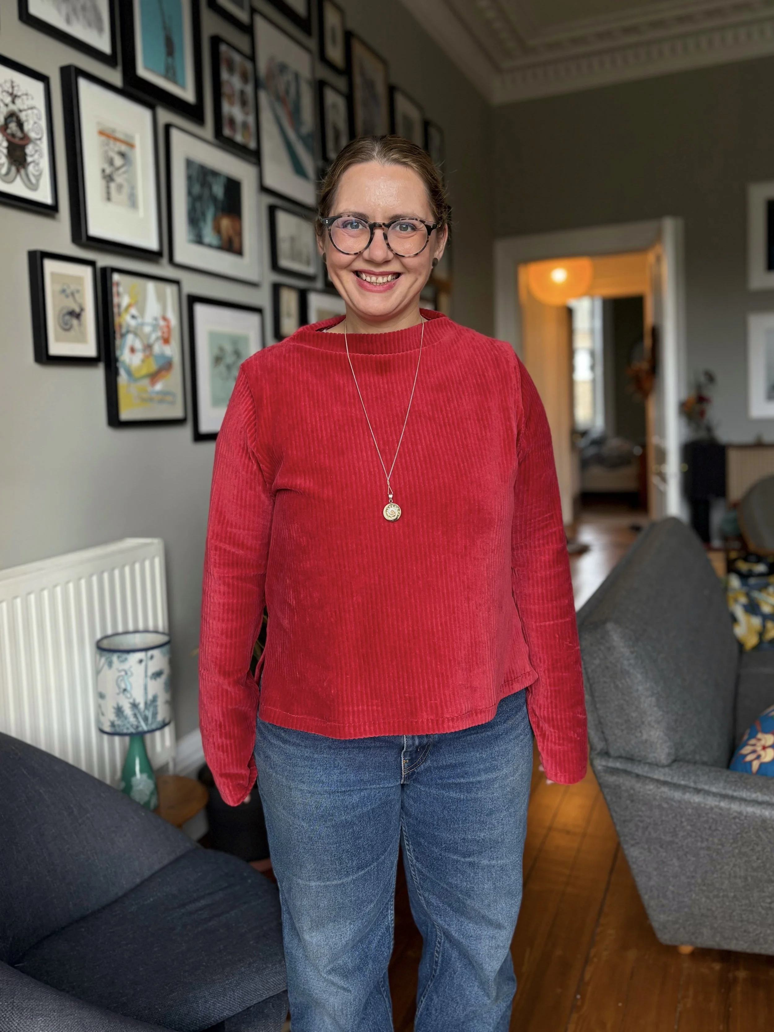 Sew House Seven Toaster sweater in christmassy cord