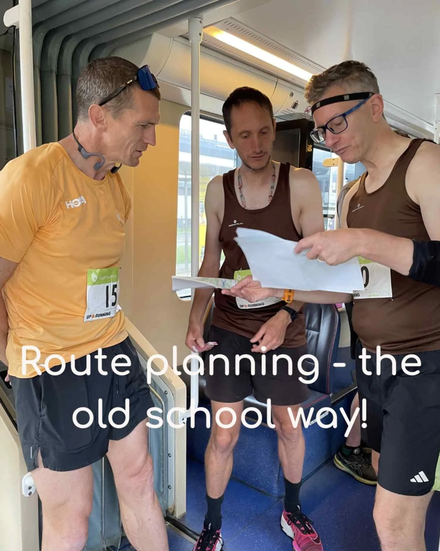 Runners on the tram and planning their route!