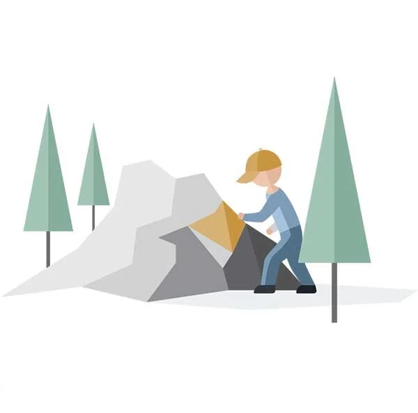 Bedrock mapping and boulder tracing are common prospecting methods. These methods have a very low impact on nature. Illustration: Boliden.