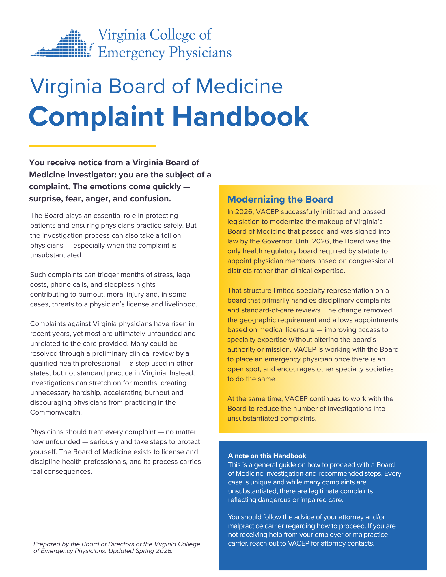 Virginia Board of Medicine Complaint Handbook