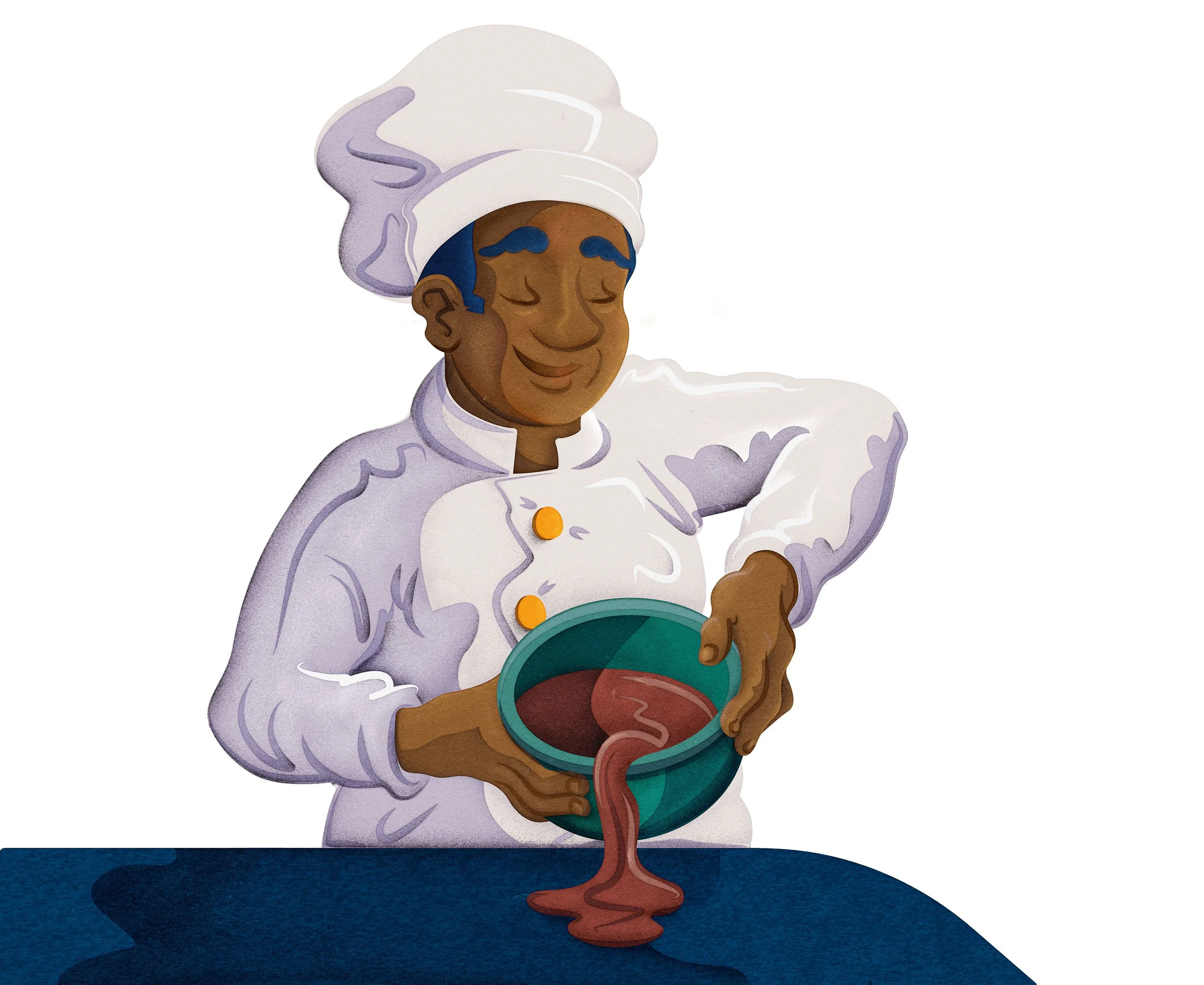 Image of a chocolate maker, dressed in chef's clothing.
