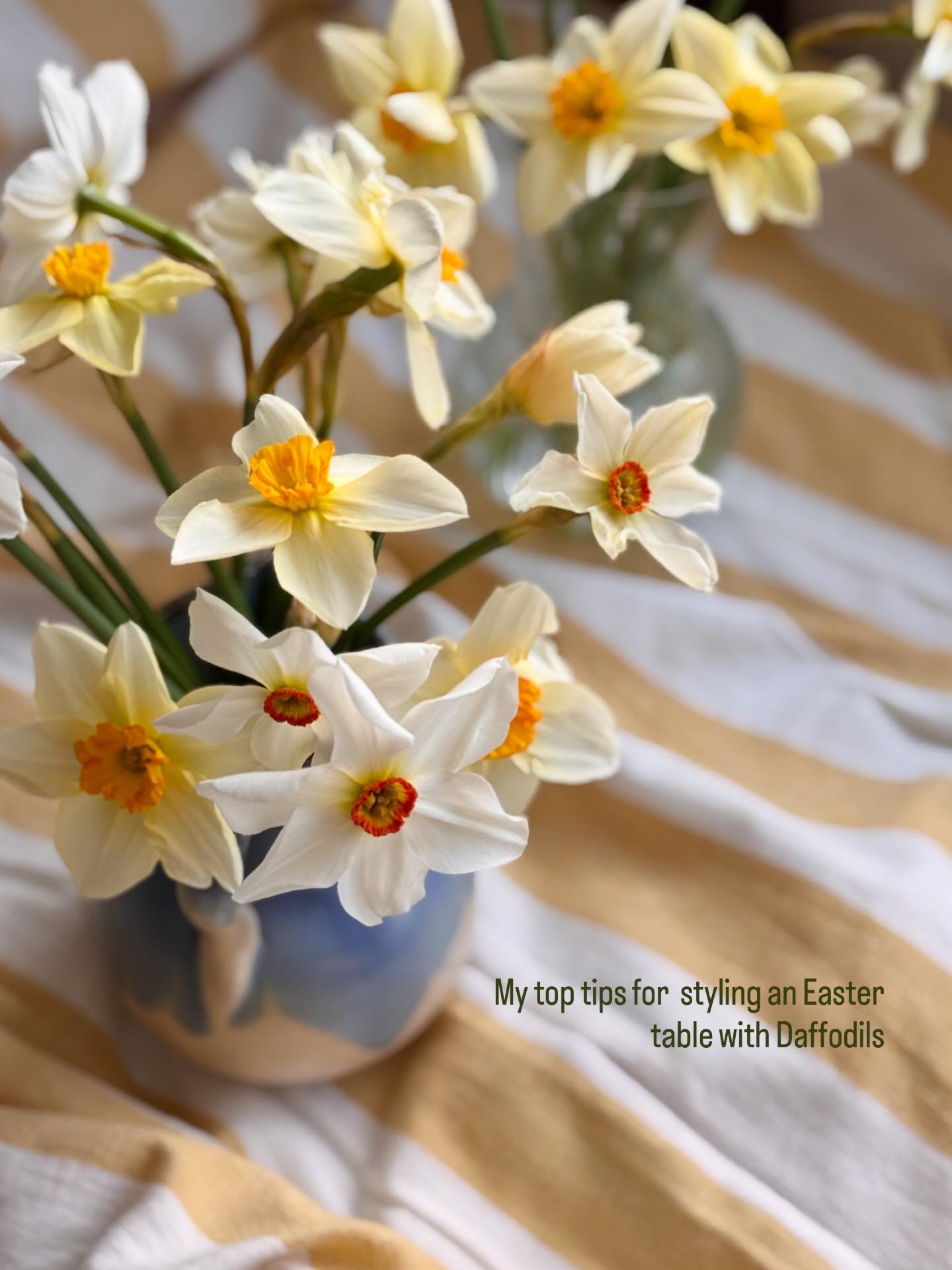 With Easter just around the corner here are some simple tips to create a gorgeous table for your Easter celebrations. 

I picked up these fancy daffodils whilst doing a supermarket shop so keep an eye out for them! You can often find more unusual col