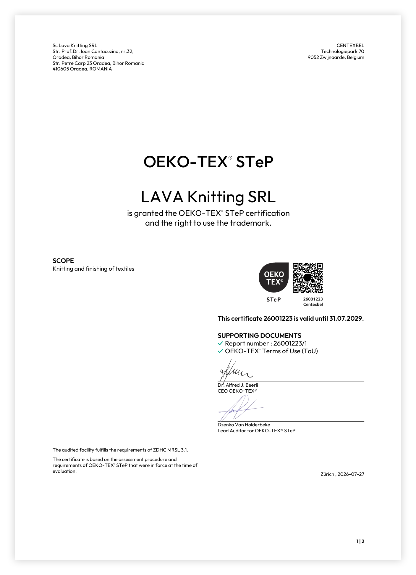 LAVA Textiles Romanian Production Facility Receives OEKO-TEX® STeP Certification
