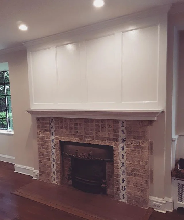 Beautiful mantle we created for a client in Larchmont! #customwoodwork #happycustomer