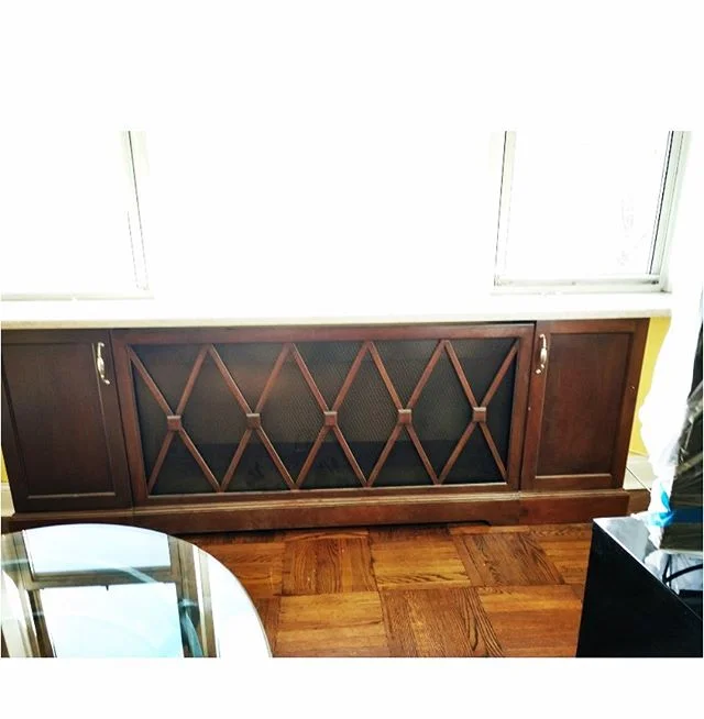 More radiator covers! Get yours in time for winter! ☃️❄️ love the unique cross designs on this project. Call us today for a free estimate! #designinspo #radiatorcover