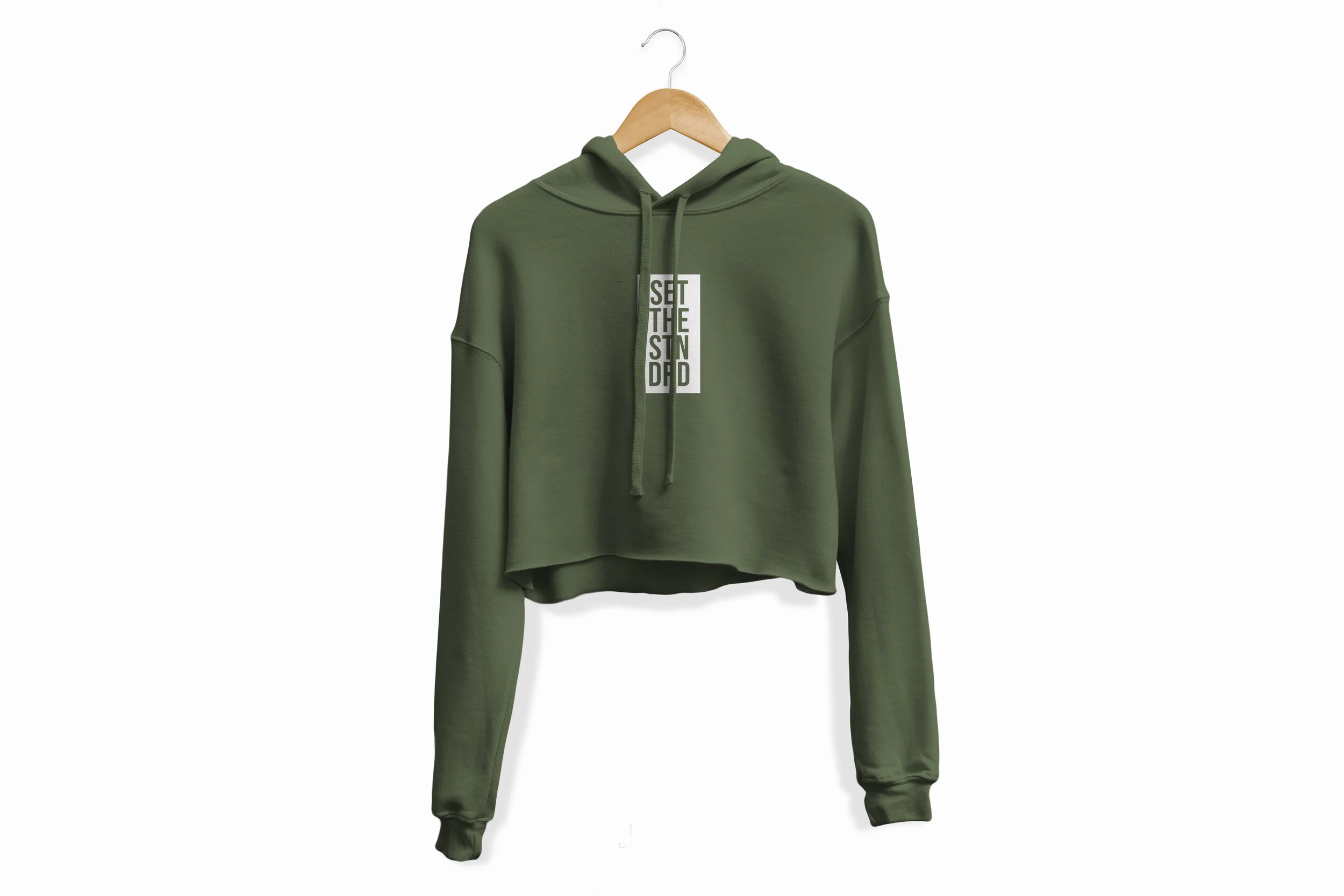Crop Top Hoodie Front Bella Mllitary Green.jpg