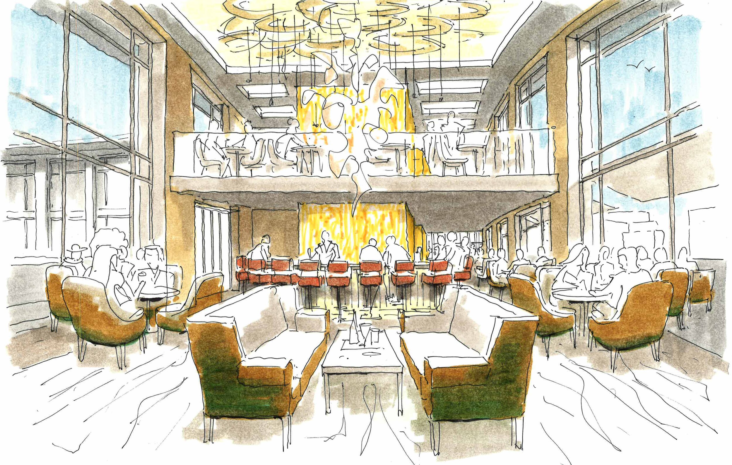Sketch Interior Lobby Into A Watercolor On Paper. Stock Photo, Picture And  Royalty Free Image. Image 63916224.