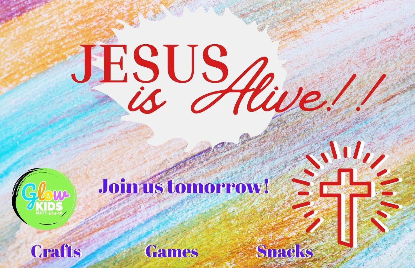 DON&rsquo;T SKIP CHURCH TOMORROW AND MISS OUT ON THE BIG CELEBRATION! Kids will learn what it was like having Jesus back! There&rsquo;s going to be games, crafts and snacks! Sunday at 10am!!!