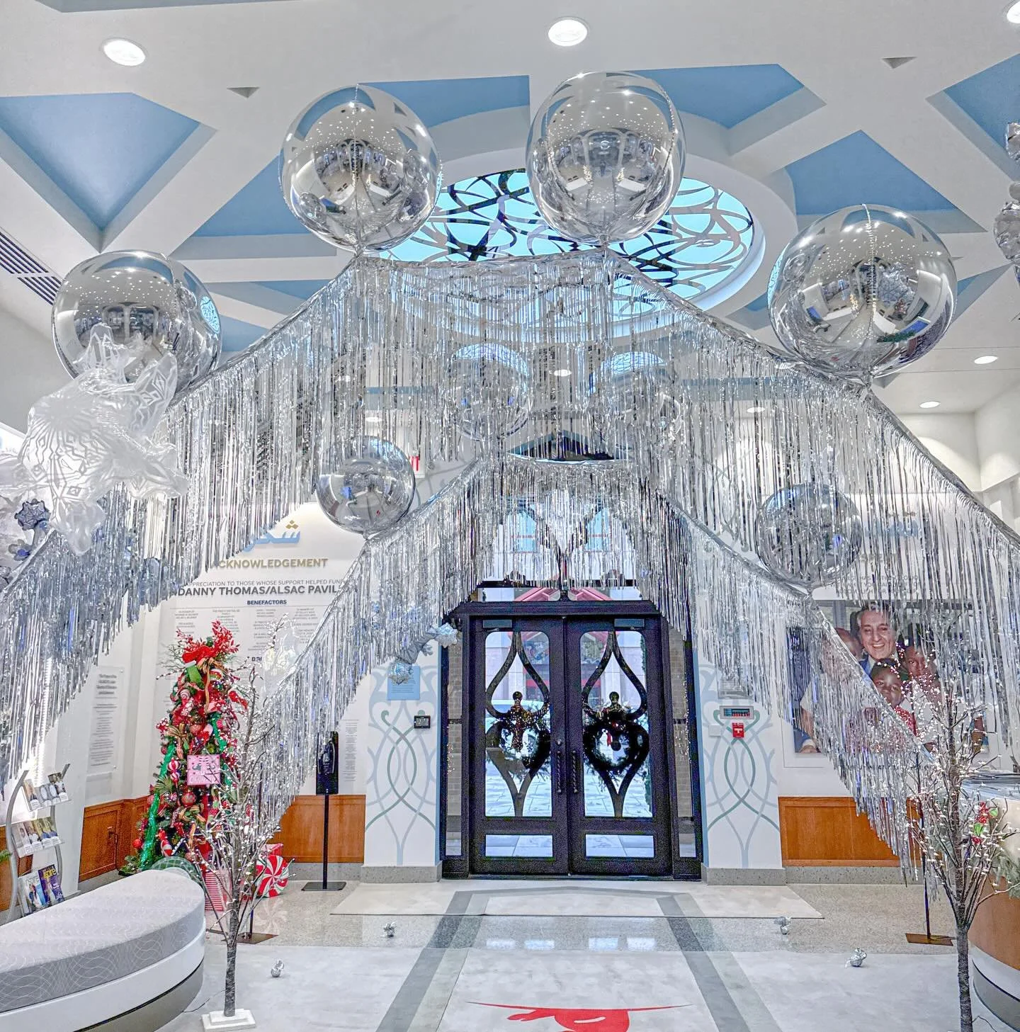 A Silver icicle and snowflake entrance for the @dollargeneral Santa&rsquo;s workshop at @stjude ❄️🧊