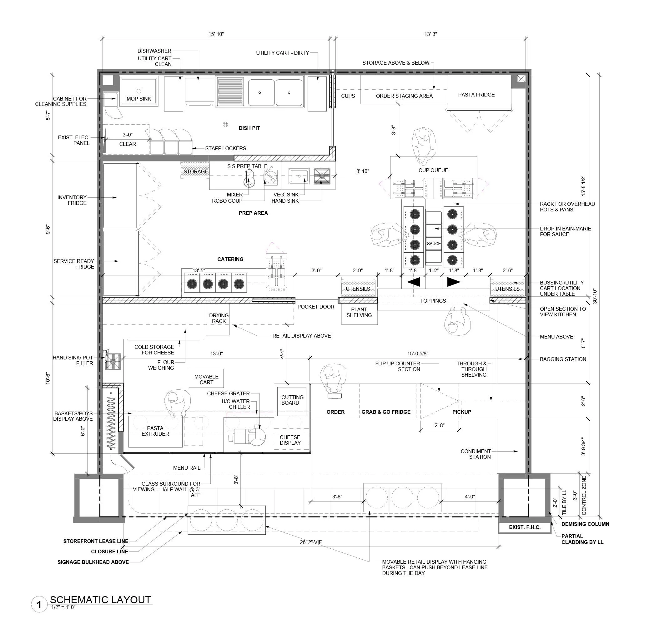 Construction floor plan for pasta restaurant