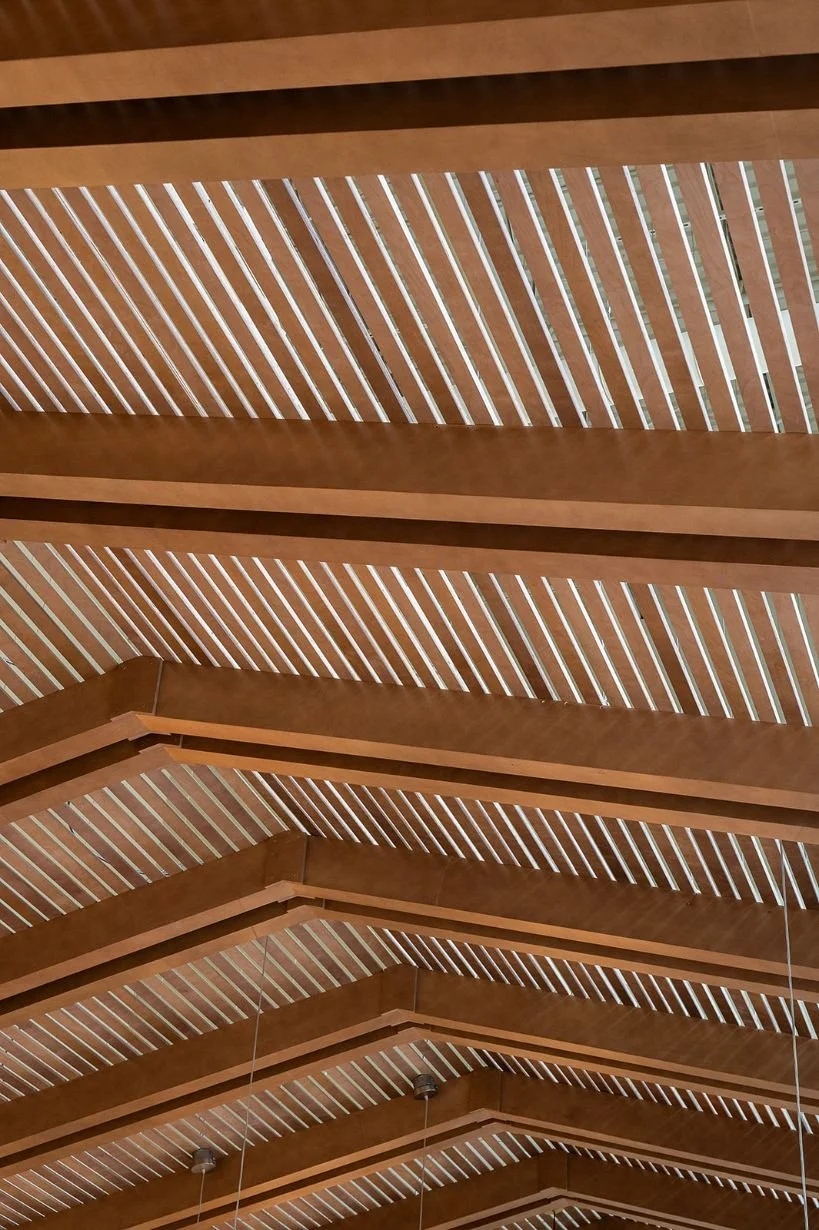 slatted wood ceiling canopy