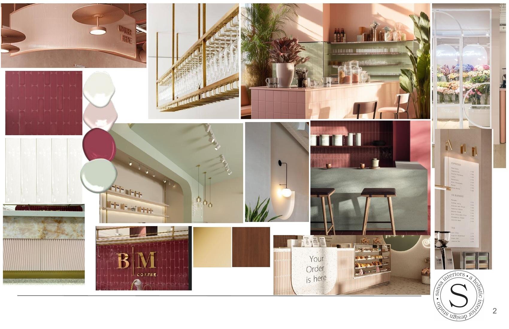 Interior design concept mood board for Blossom Moments Floral Cafe, Scotia Plaza Toronto