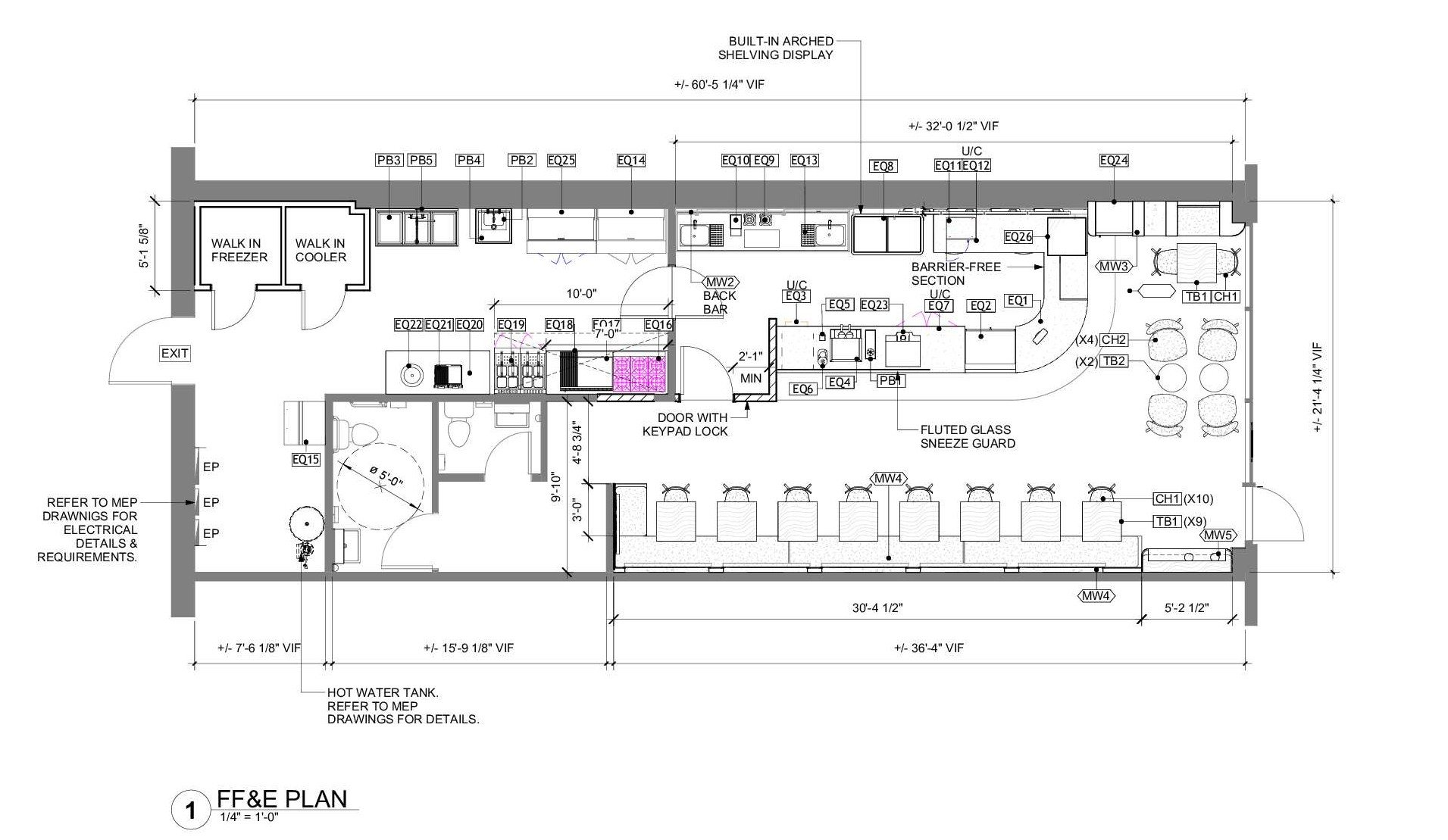 Furniture floorplan for a cafe