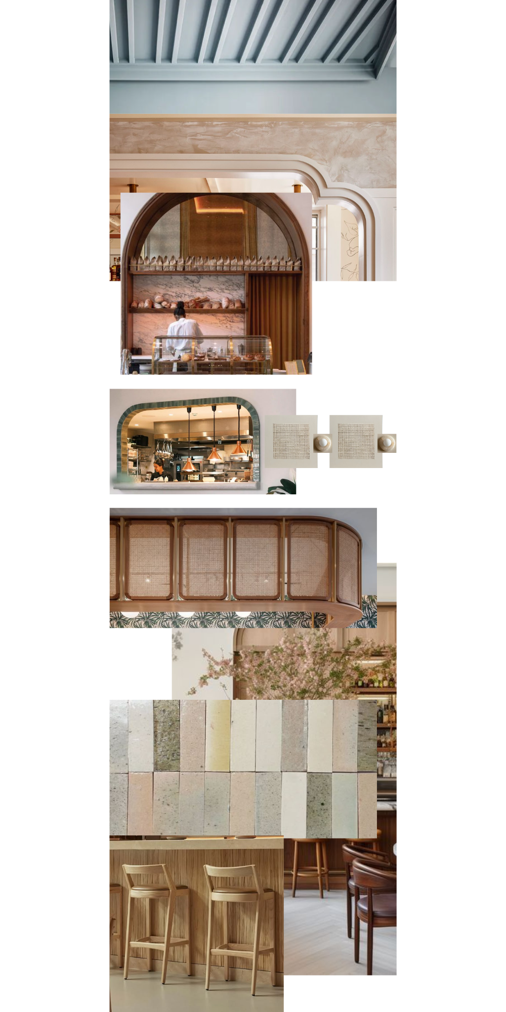 Tabule Oakville restaurant interior design concept board — warm Mediterranean palette, material samples, and soft geometry by Sansa Interiors