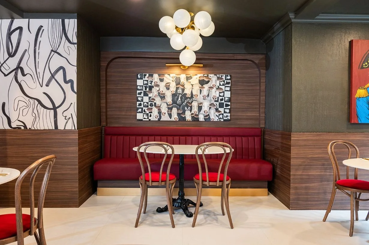 seating nook with art