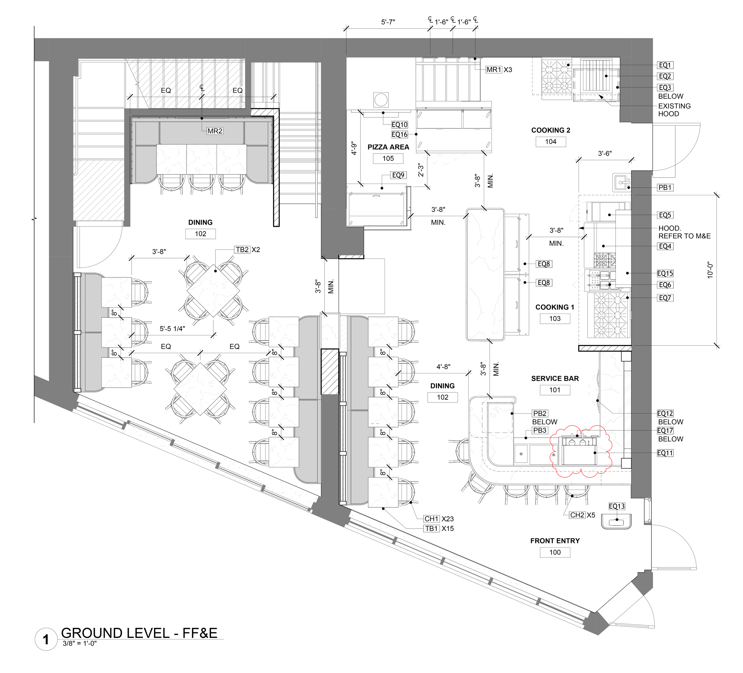 Furniture floor plan for an Italian restaurant