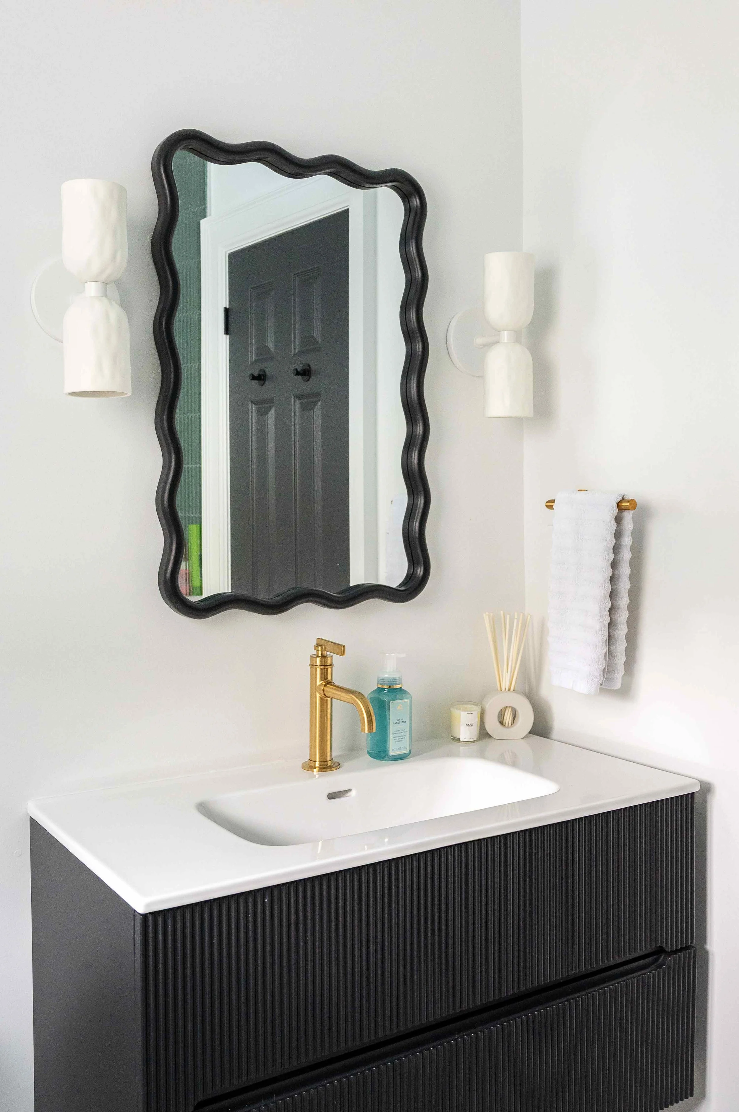 black and white art deco vanity