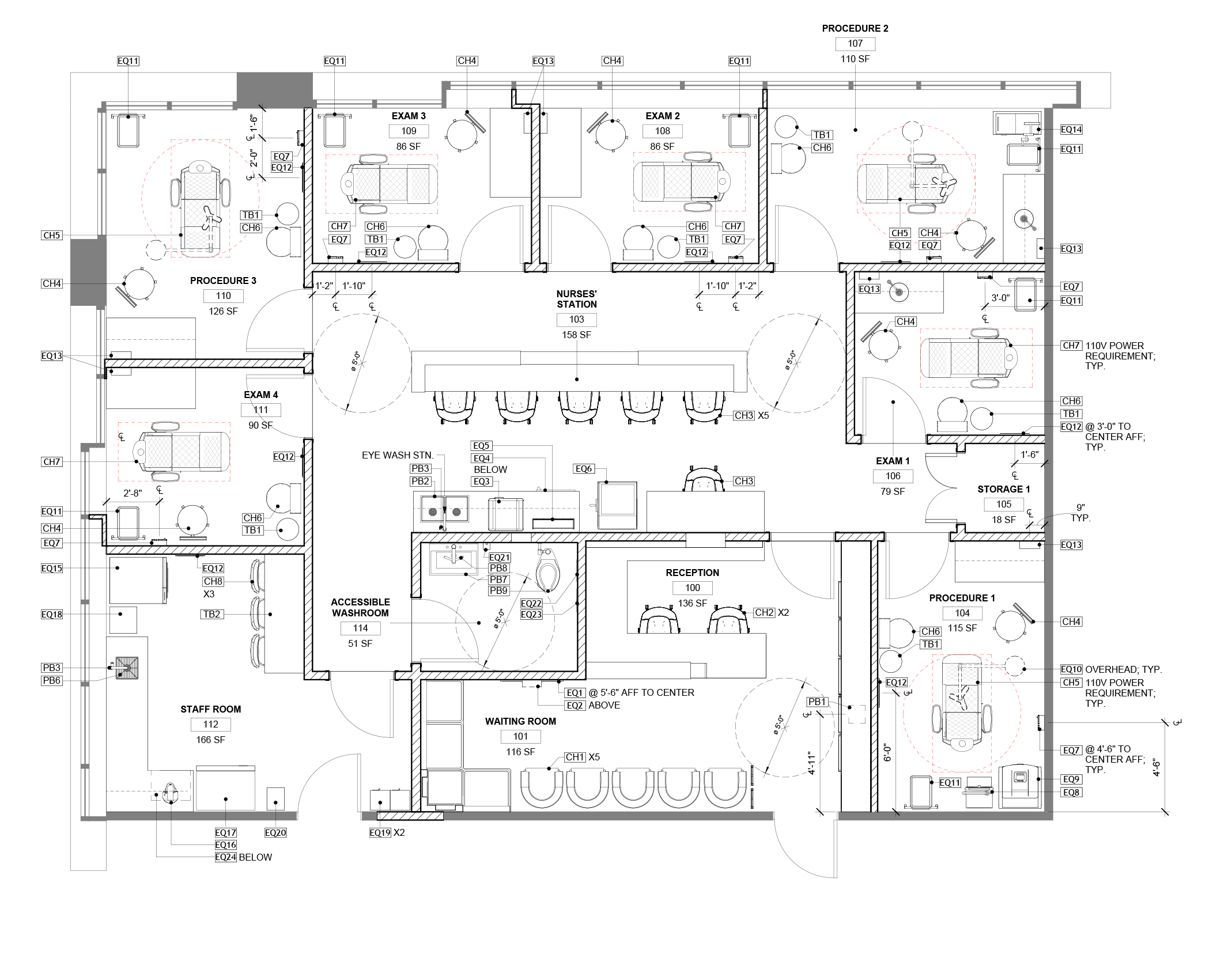 Detailed architectural floor plan layout for Aliso Dermatology clinic showing the reception, waiting room, central nurses station, and clinical exam rooms.