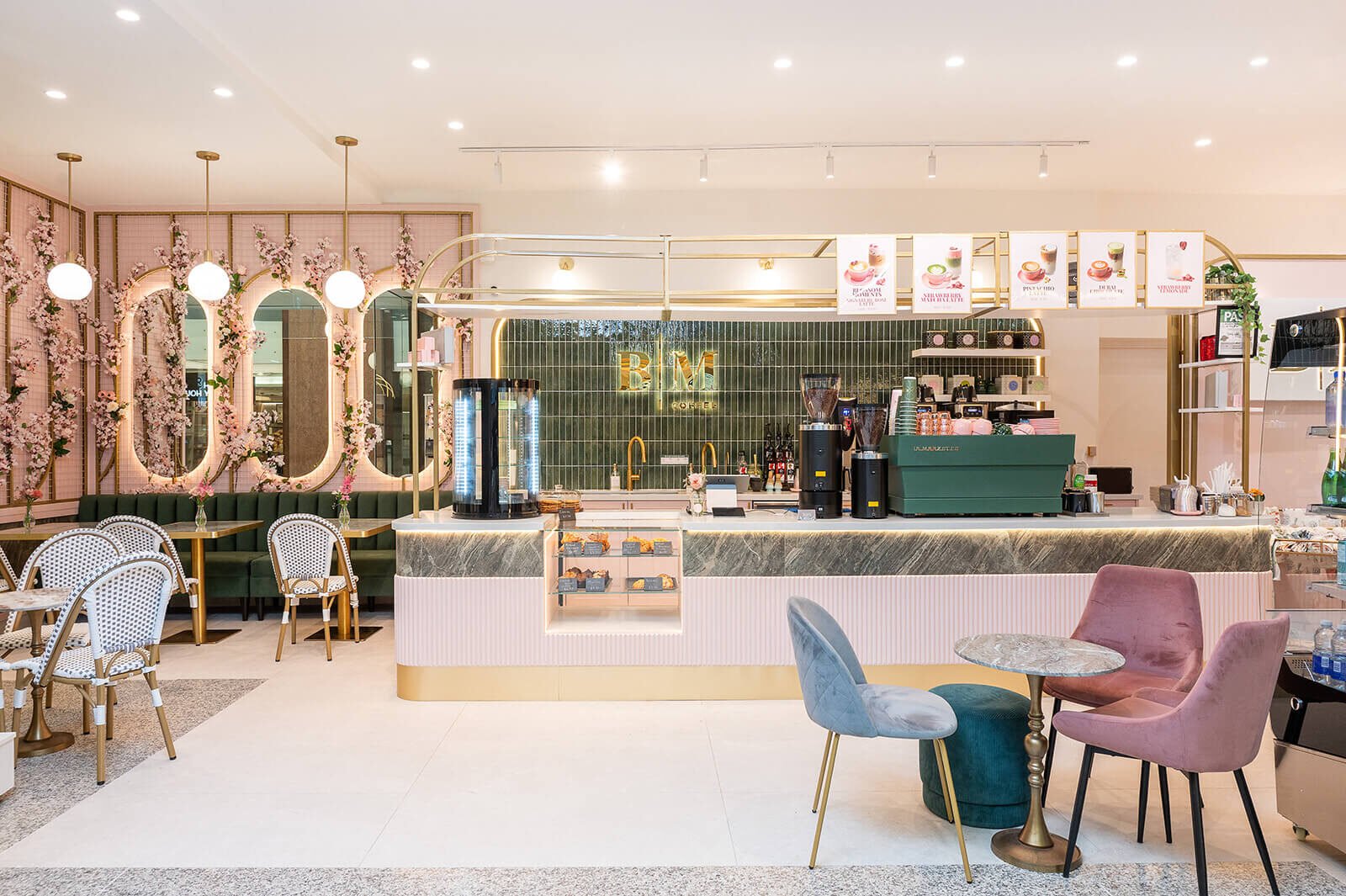 After renovation - finished cafe counter and seating area at Blossom Moments Floral Cafe, Scotia Plaza Toronto