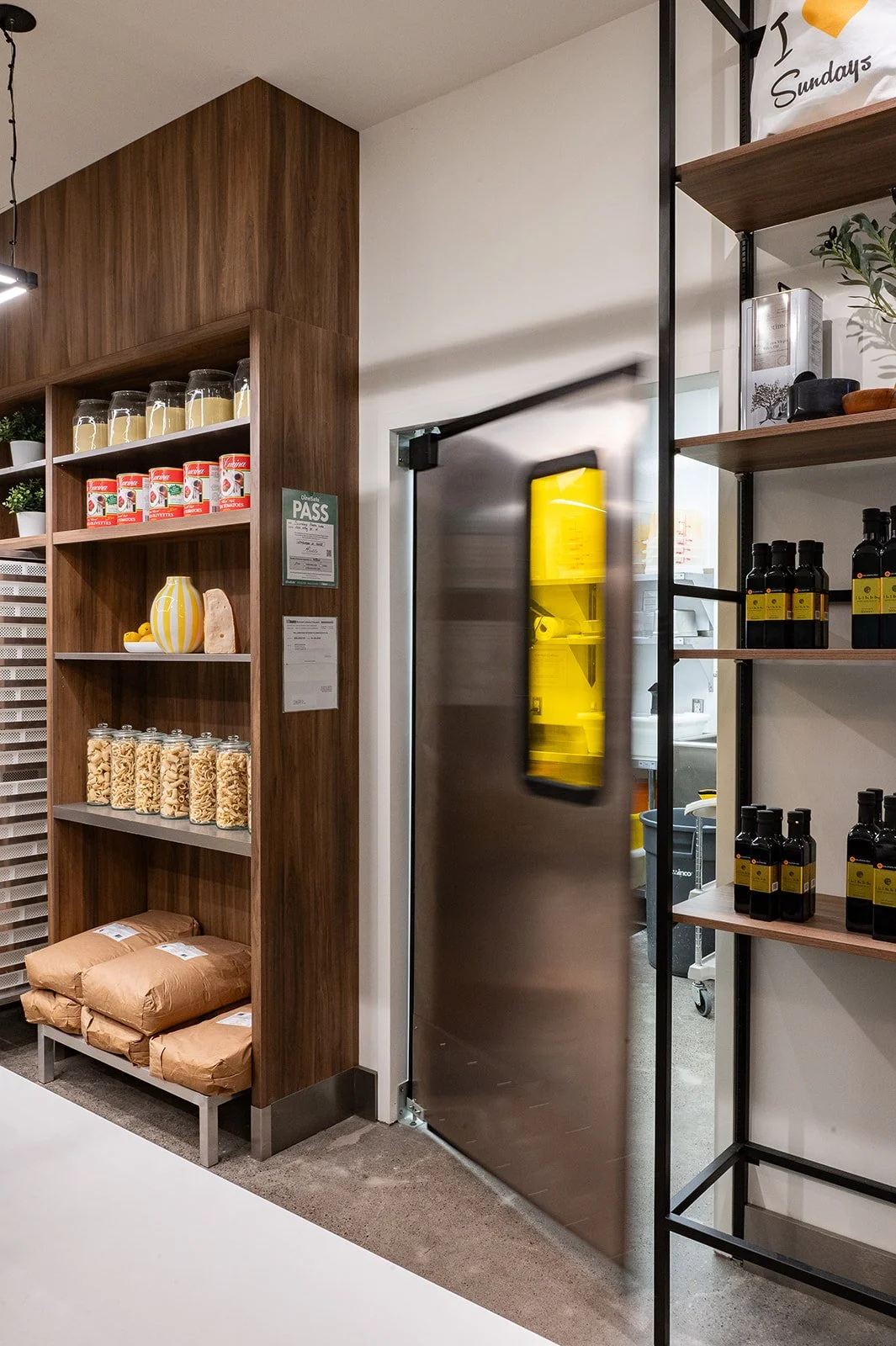 Stainless Steel commercial kitchen door with yellow tinted window