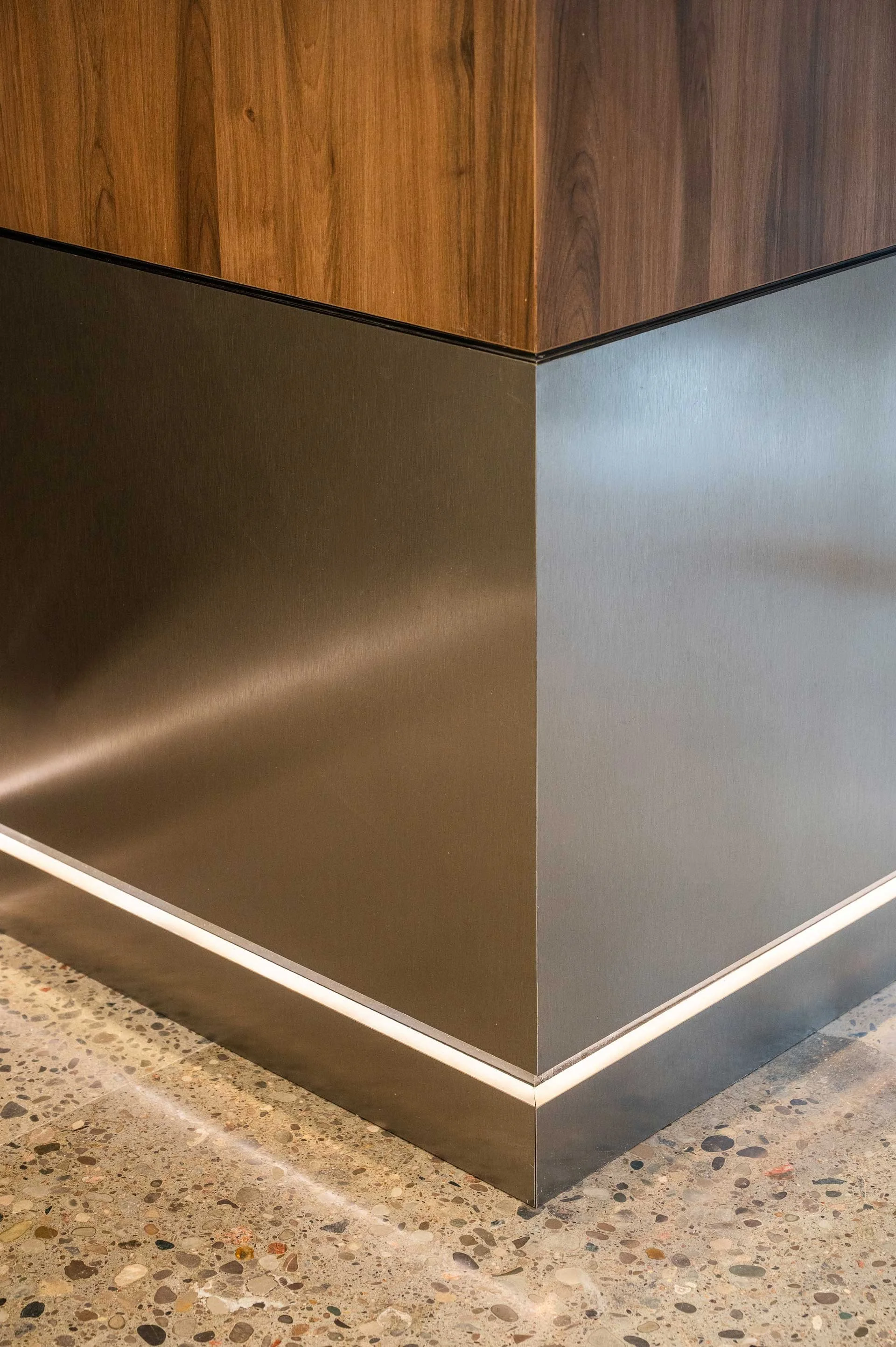 Stainless steel base board with LED strip integrated