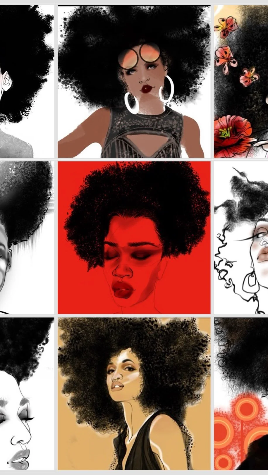 Tuesday. Yesterday was National Afro Day and it’s that day everyday for me. I had one back in the day, strengthened with a pick but lapsed by noon, self-parted in the middle.
Work done from 2020 and before. Style? All over the place but the Af