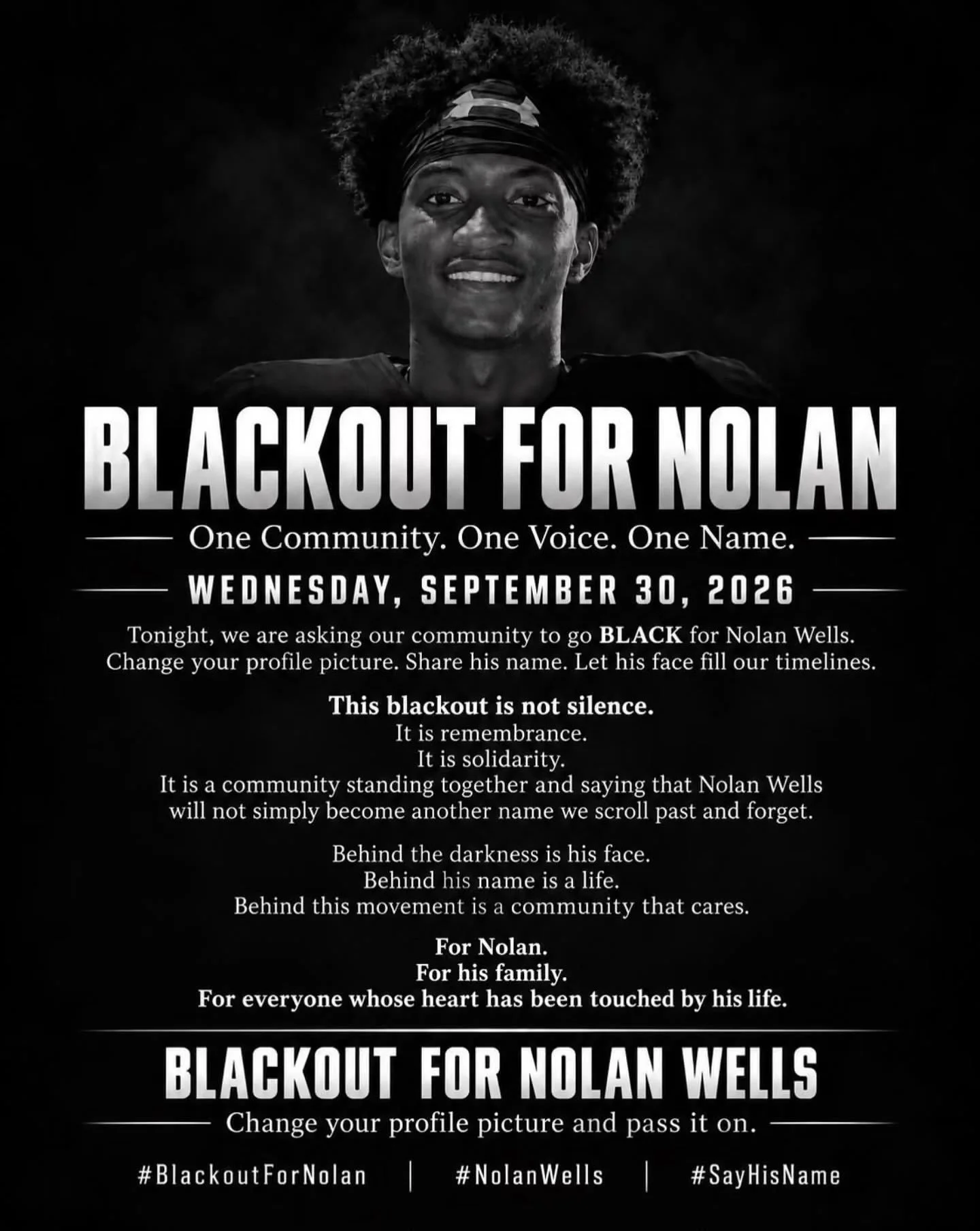 Repost from @violadavis
&bull;
🖤 BLACKOUT FOR NOLAN WELLS 🖤 

This Wednesday, September 30, we are asking our community to go BLACK for Nolan Wells.

Change your profile picture.

Share his name.

Let his face fill our timelines.

This blackout is 