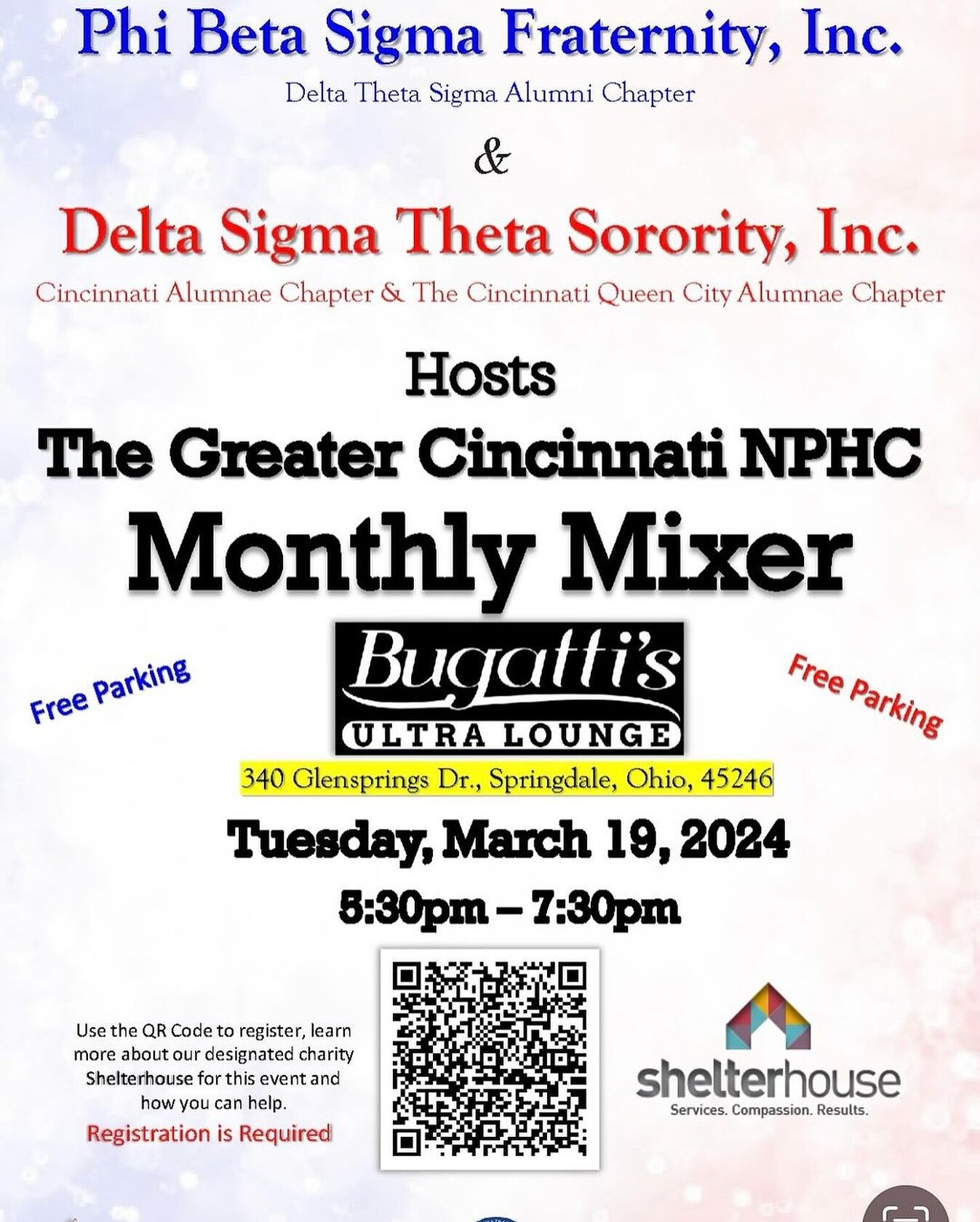 Please join the sorors of Delta Sigma Theta and the men of Phi Beta Sigma Fraternity, Inc. as we host the March NPHC Monthly Mixer on Tuesday, March 19th, 5:30-7:30 PM at @bugattisultralounge. ALL are welcome and admission is FREE. Please register at