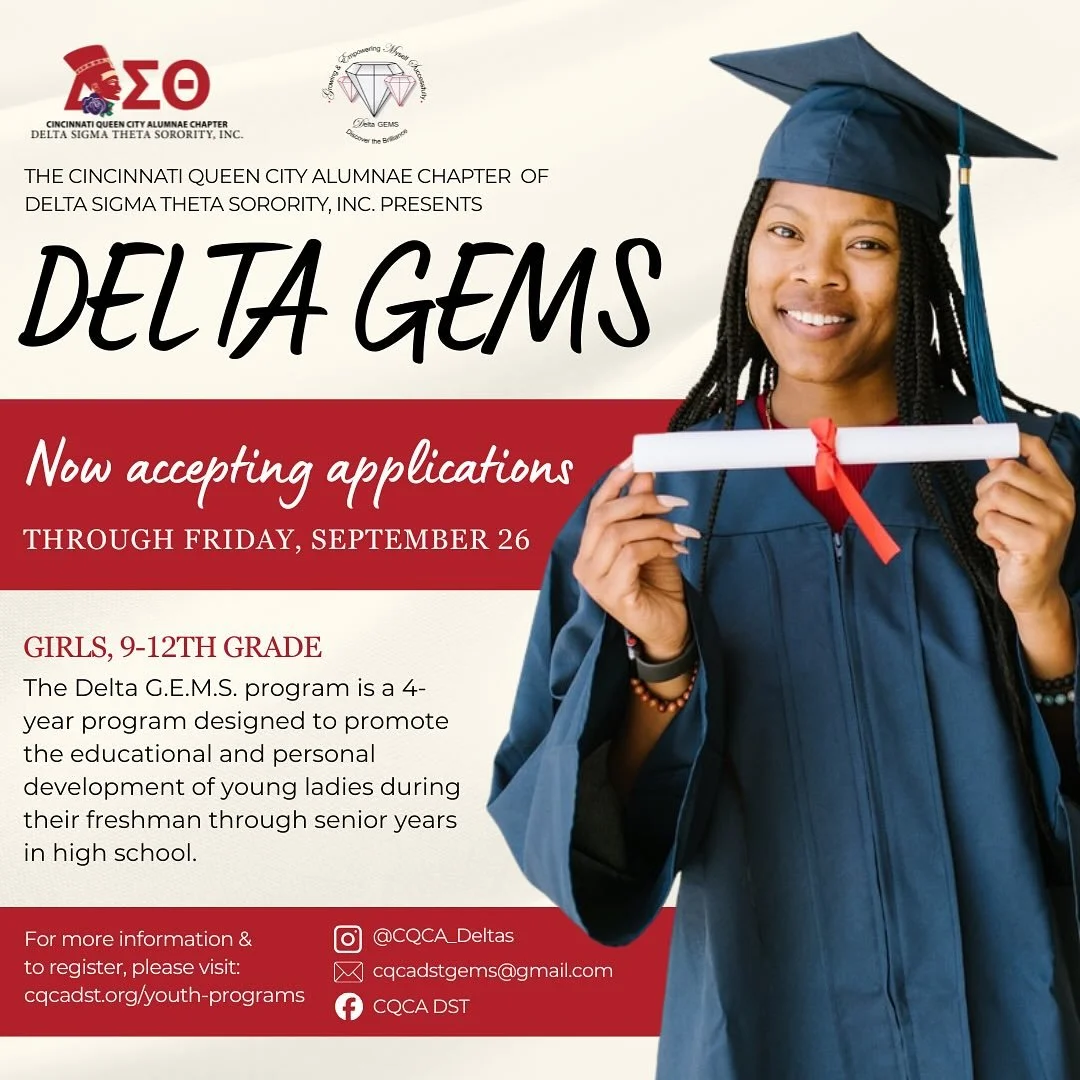 Only a few days remain to get a young lady you know registered for Delta GEMS! 💎 Designed for 9-12th grade girls, this program aims to promote the educational and personal development of young ladies! 

The application link can be found in our bio o