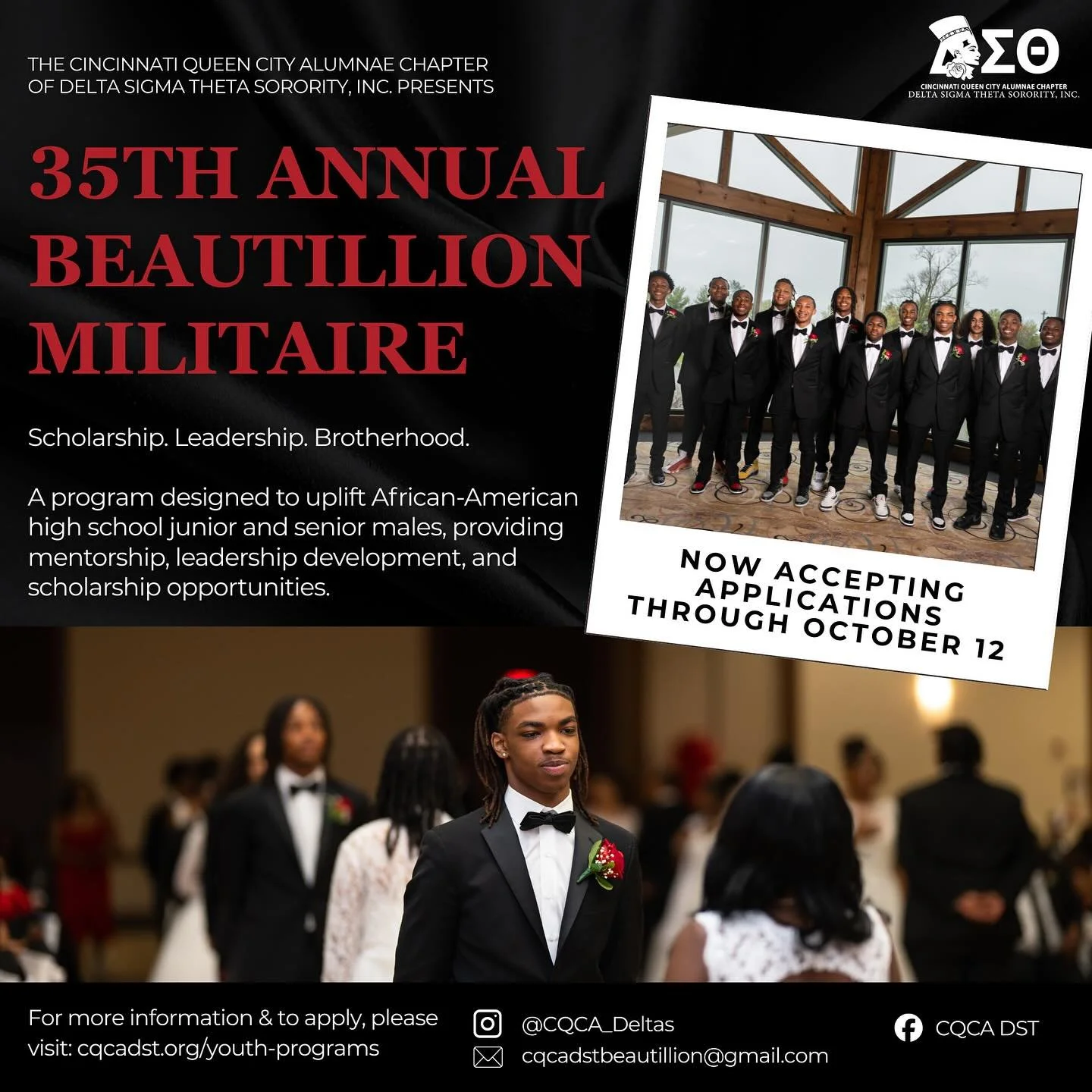 🚨Applications to participate in the 35th Annual Beautillion Militaire are LIVE!! 🚨

This unique program empowers African-American high school junior and senior males through personal growth, community service, and scholarship opportunities, culmina