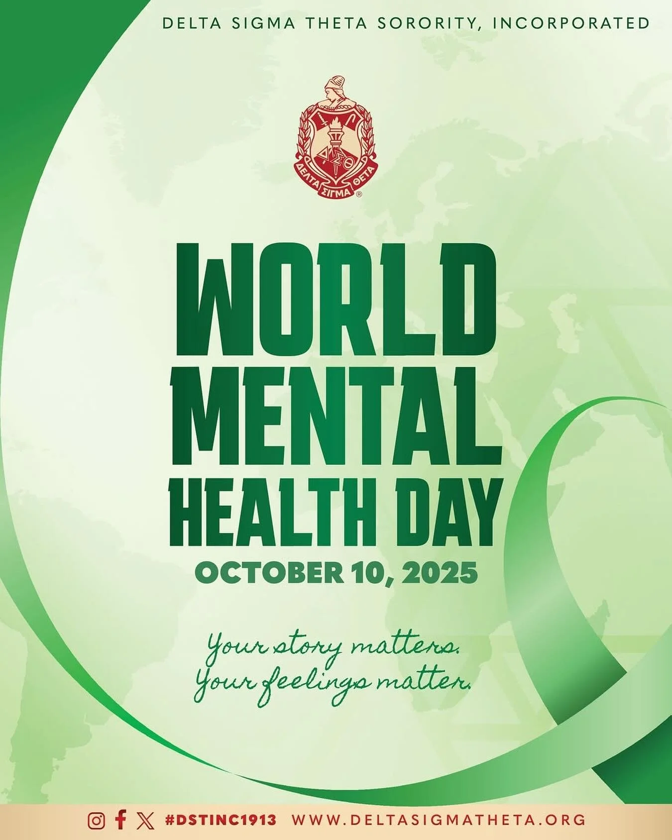 Today, on World Mental Health Day, we proudly reaffirm our unwavering commitment to prioritizing the total wellness of our members and the communities we serve.

Delta Sigma Theta Sorority, Incorporated knows that our power to serve with excellence i