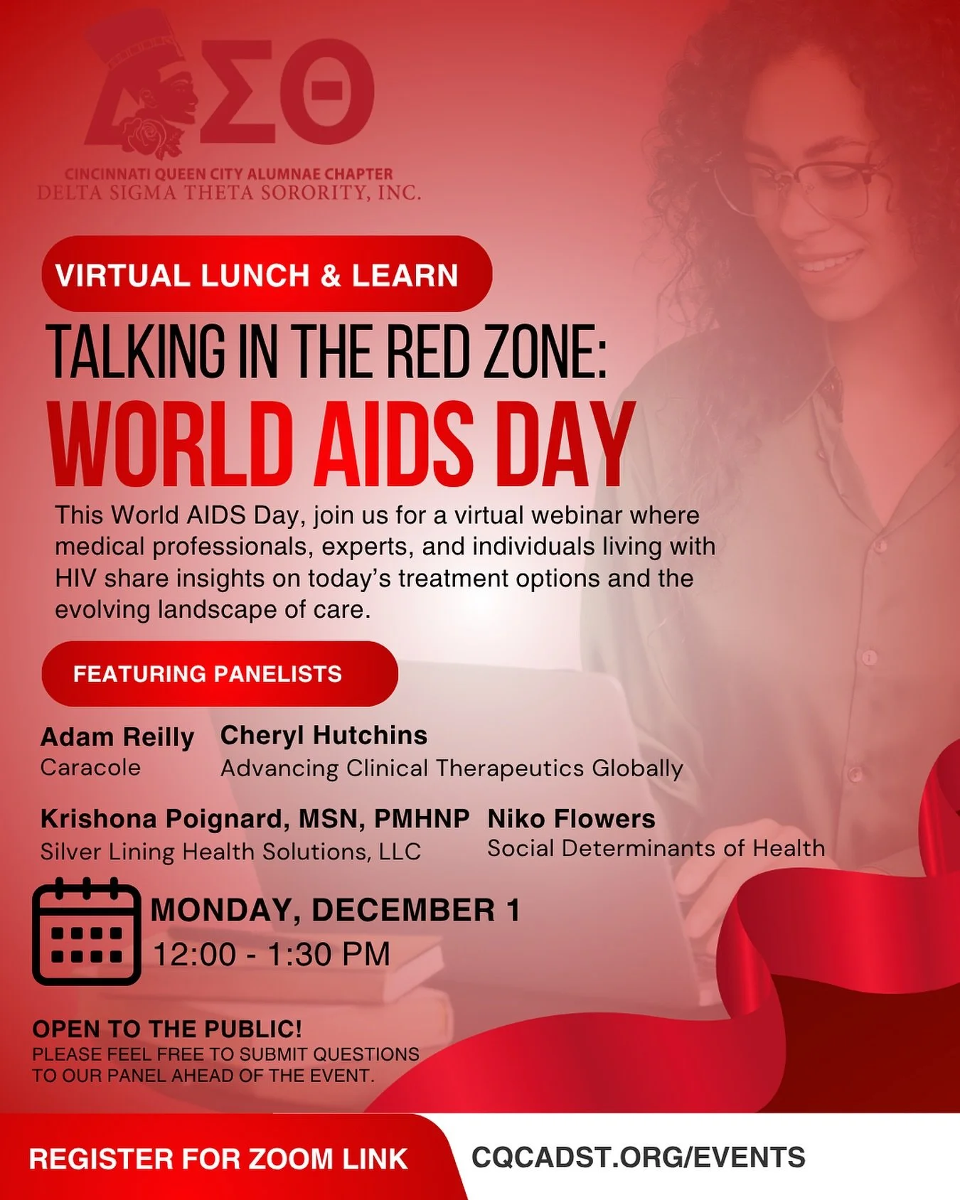 Join us for our Virtual Lunch and Learn: Talking in the Red Zone in recognition of World AIDS Day - OPEN TO THE PUBLIC!

We&rsquo;re creating space for an honest, informed conversation on HIV today, featuring experts, advocates, and those with firsth