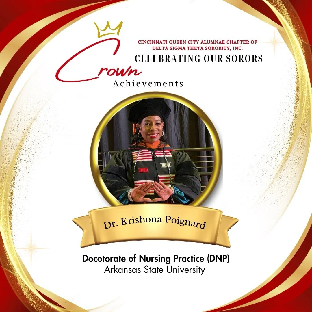 🎓 Crown Achievement: Dr. Krishona Poignard 🎓
Please join us in congratulating Soror Krishona Poignard, who has officially earned her Doctor of Nursing Practice (DNP) from Arkansas State University!

Soror Poignard, who serves as Co-Chair of our Phy