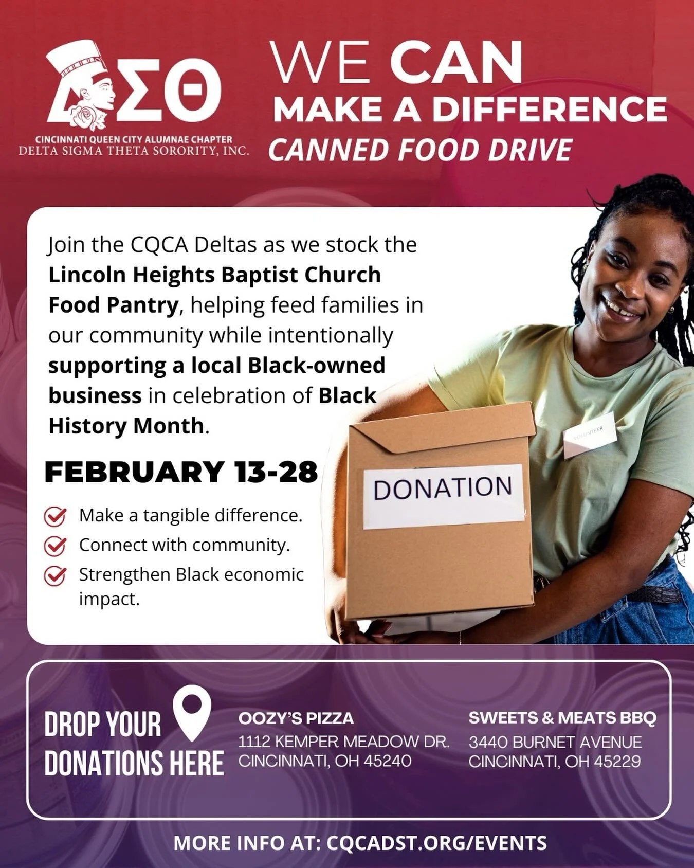 We CAN make a difference. &hearts;️

Food insecurity continues to impact families right here in Cincinnati, with an estimated more than 1 in 5 adults experiencing food insecurity in our city. ￼

Our chapter is collecting nonperishable items to help s