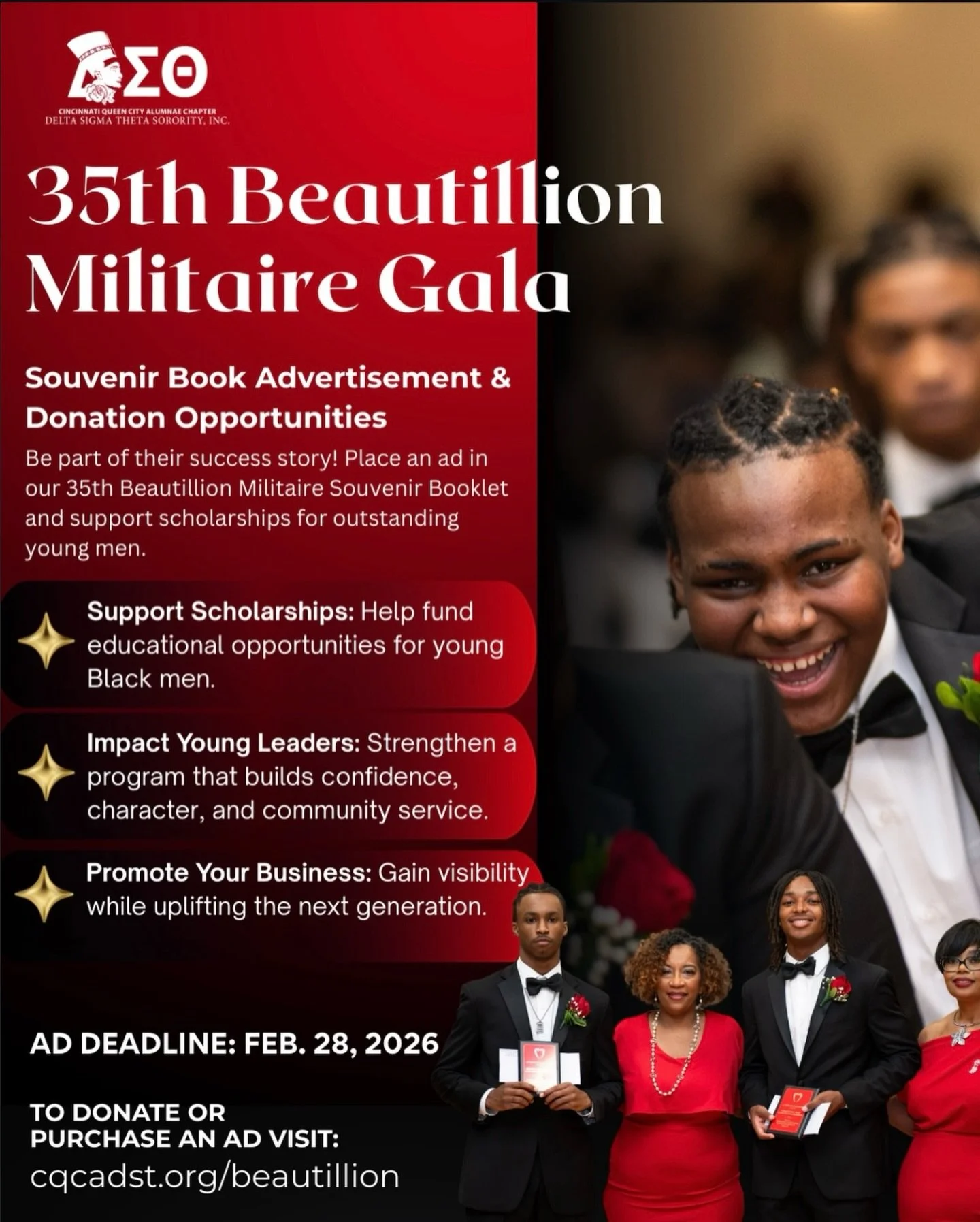 Only five days left! ⏳

The ad deadline for the 35th Beautillion Militaire Souvenir Booklet is this week, February 28.

Placing an ad goes beyond recognition. It helps fund scholarships, strengthen mentorship, and sustain a 35-year legacy of preparin