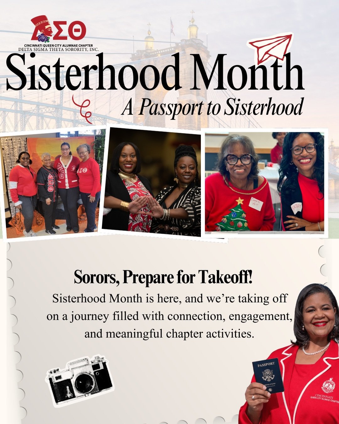 Your passport is ready. ✈️ Sisterhood Month has officially taken off.

Sorors, get ready to take part in this year&rsquo;s Passport to Sisterhood, a month filled with opportunities to come together, spend time with one another, give back, and enjoy t