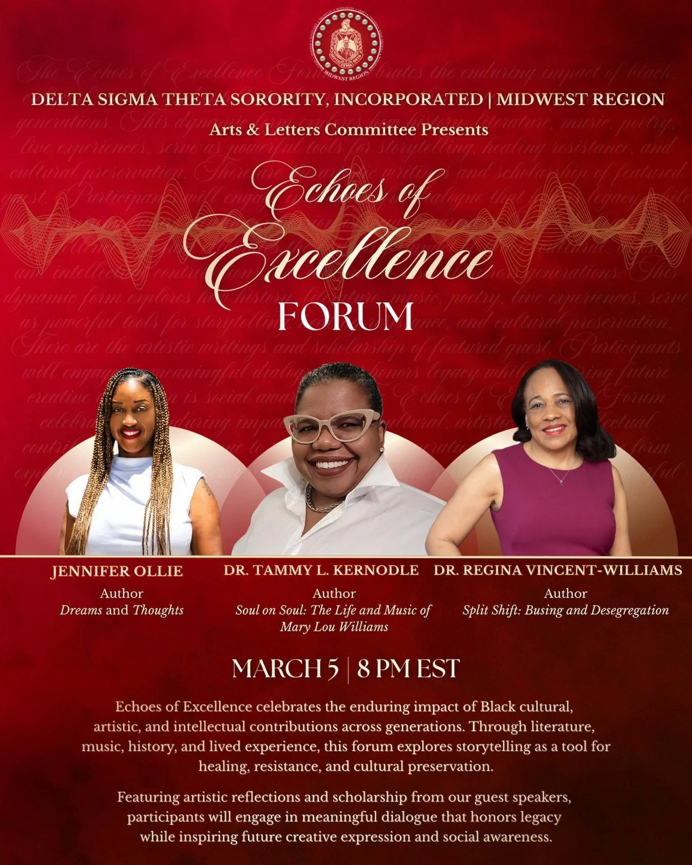 The Midwest Region Arts &amp; Letters Committee presents Echoes of Excellence, a virtual forum celebrating Black cultural, artistic, and intellectual contributions across generations through literature, music, history, and lived experience.

The Cinc