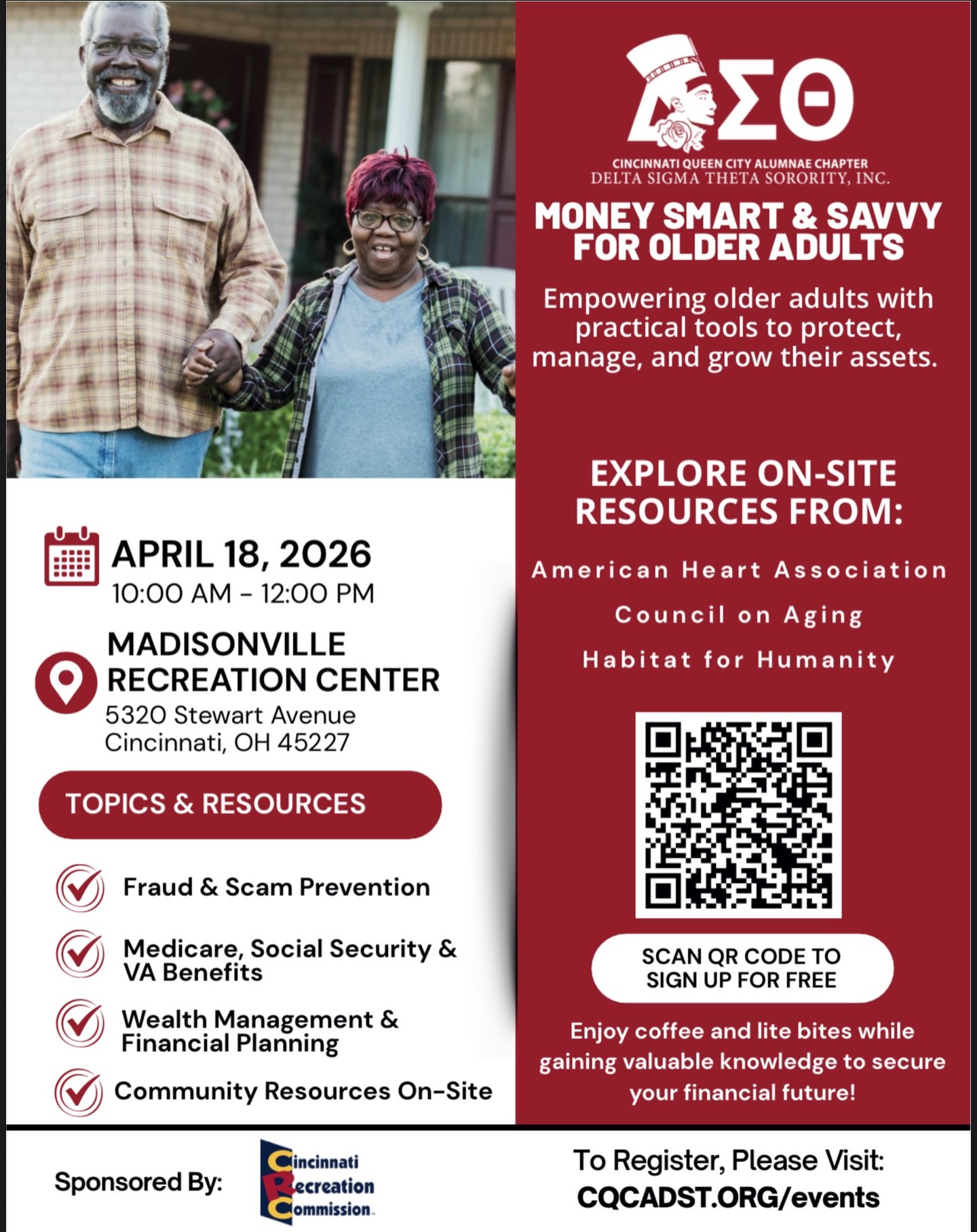 This Saturday, join the Cincinnati Queen City Alumnae Chapter for Money Smart &amp; Savvy for Older Adults and walk away with tools to better protect and grow your finances.

Plus, we&rsquo;re adding a little extra incentive:
🎁 $25 gift cards
🧴 Toi