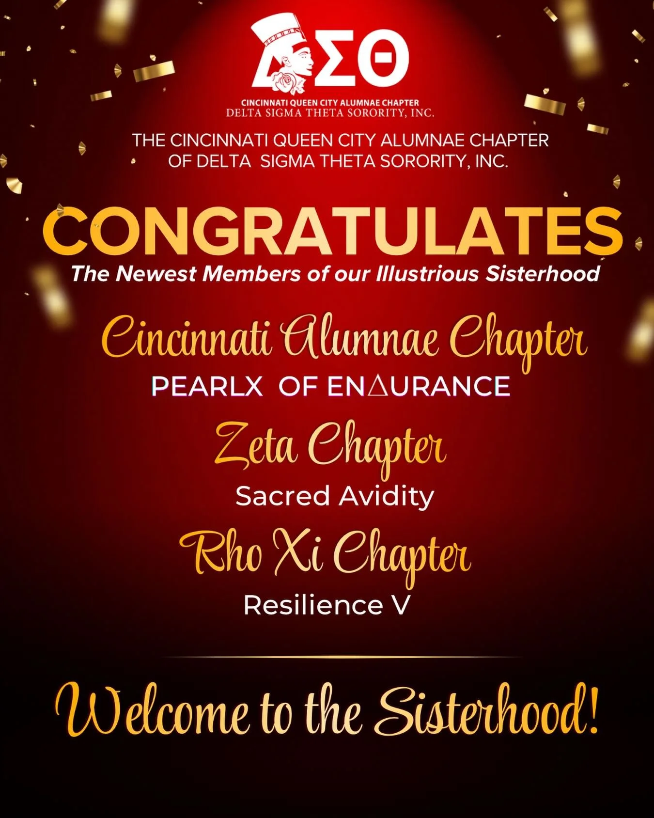 The Greater Cincinnati area just gained some dynamic Divas!  Congratulations to our newest sorors of the @cincyalumdeltas @zetadst and @dst_rhoxi !!!

Welcome to the sisterhood! &hearts;️&hearts;️&hearts;️

#cqcadst #cqcadeltas #spring2026