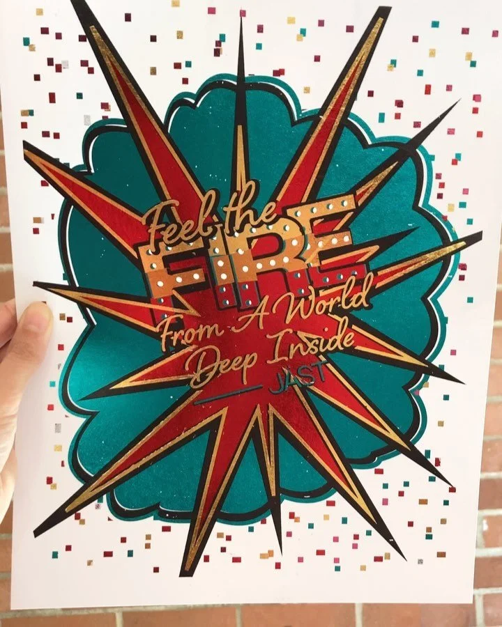 Music lyric foil design. 
Heartlight by @jast_band_official 
&ldquo;Feel the Fire  From A World Deep Inside&rdquo;

#music #song #type #lyrics #musicdesign #foil #art #design #graphicdesign #designer #musicartist #band #rock #jast #foilart