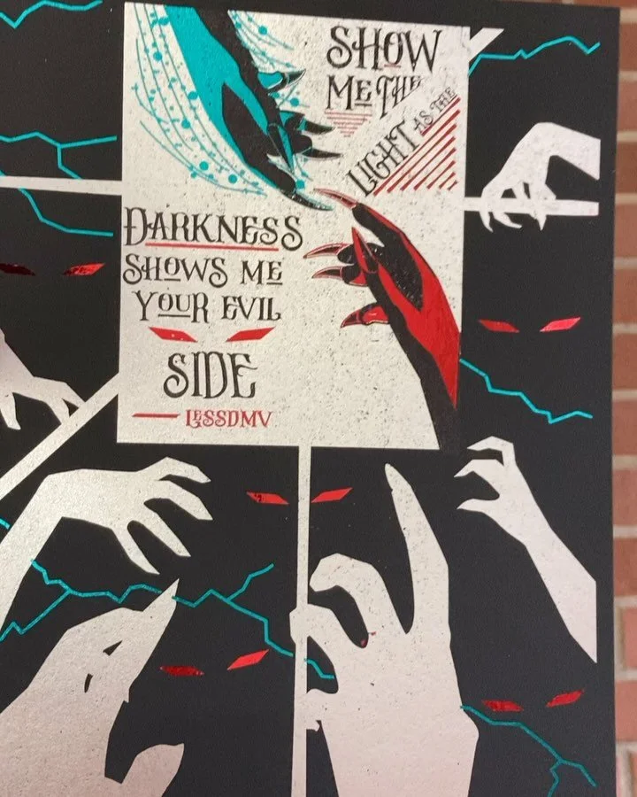 Decided to show this special piece. ❤️🎄😄

&ldquo;Show Me the Light As the Darkness Shows Me Your Evil Side&rdquo; &mdash; @lessdmv 

#thesanctuary #evilside #darkside #goodside #lessdmv #music #design #creations #foilart #artwork #lyrics #art #song
