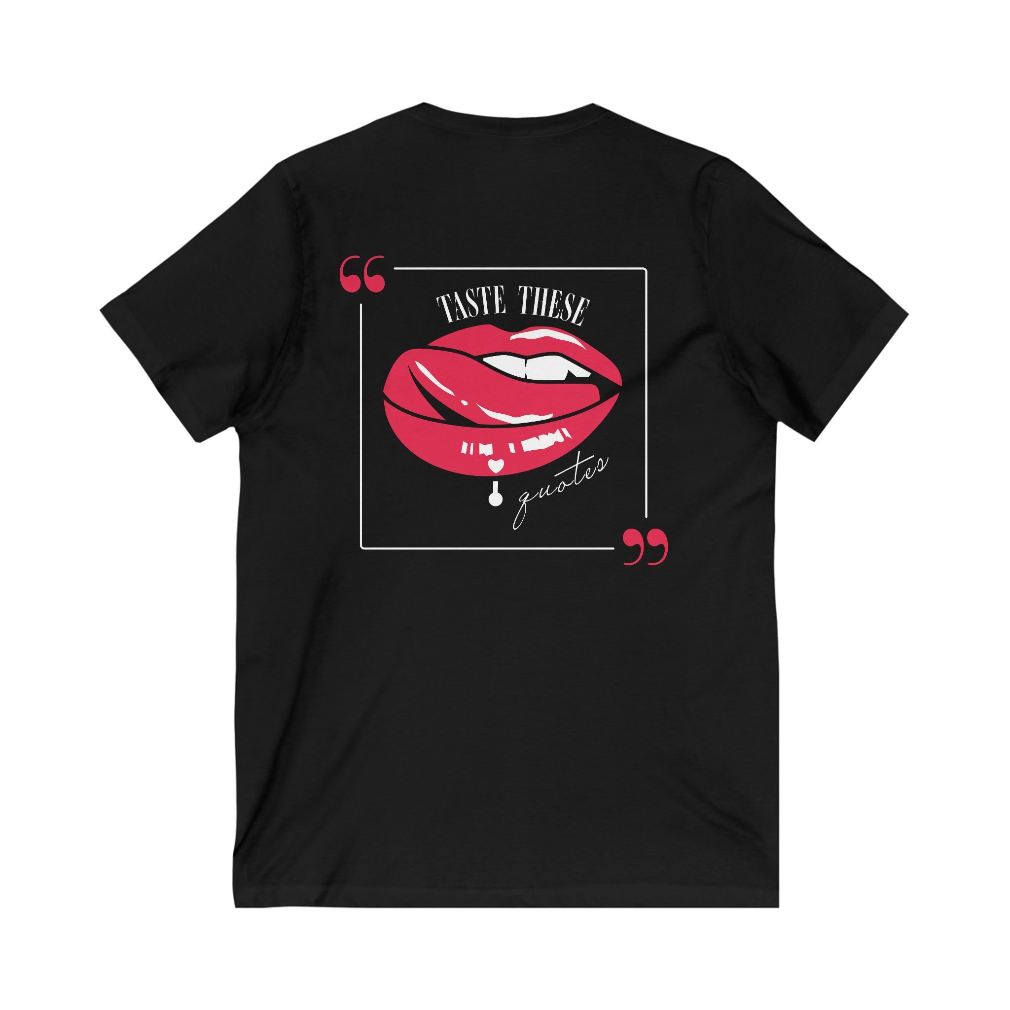 Unisex Trendy V-Neck Tee with Quirky Lip Design_black_back.jpg