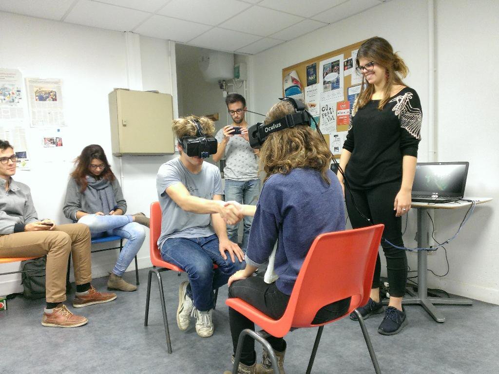 Students at the Center for Interdisciplinary Research experiment with the “Machine to Be Another” (BeAnother Lab) in 2015.