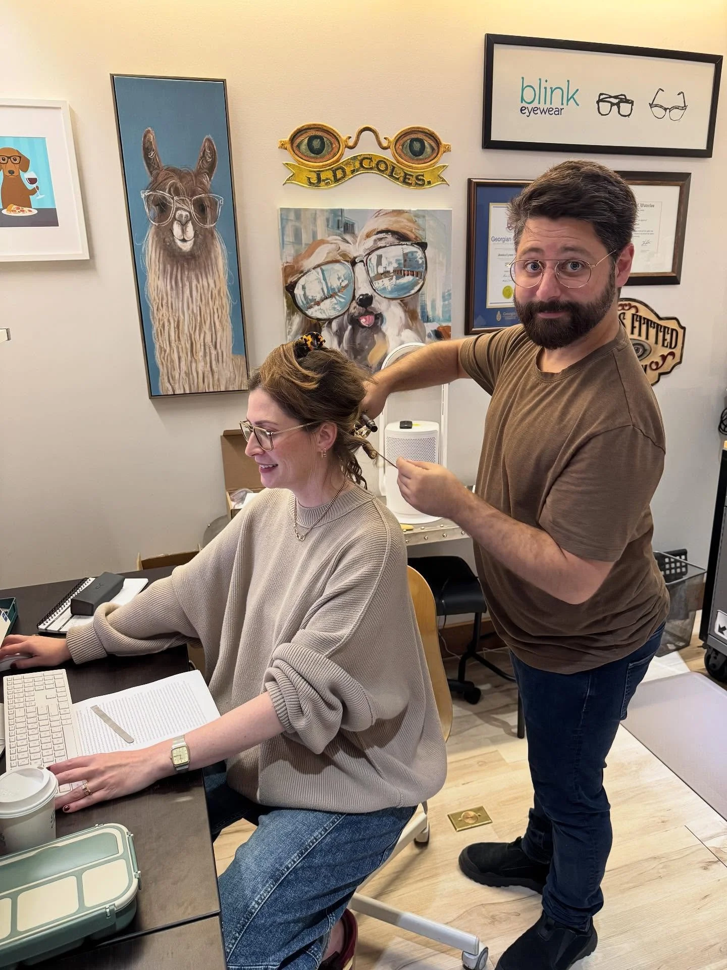 Xander stepping into his old life as a hairstylist to get me fashion show ready! 

Join us at @gordonscollingwood for the bishops x blink fashion show celebrating @collingwoodfashionweek 

We&rsquo;ve got sips, snacks, curated fashion, fabulous eyewe