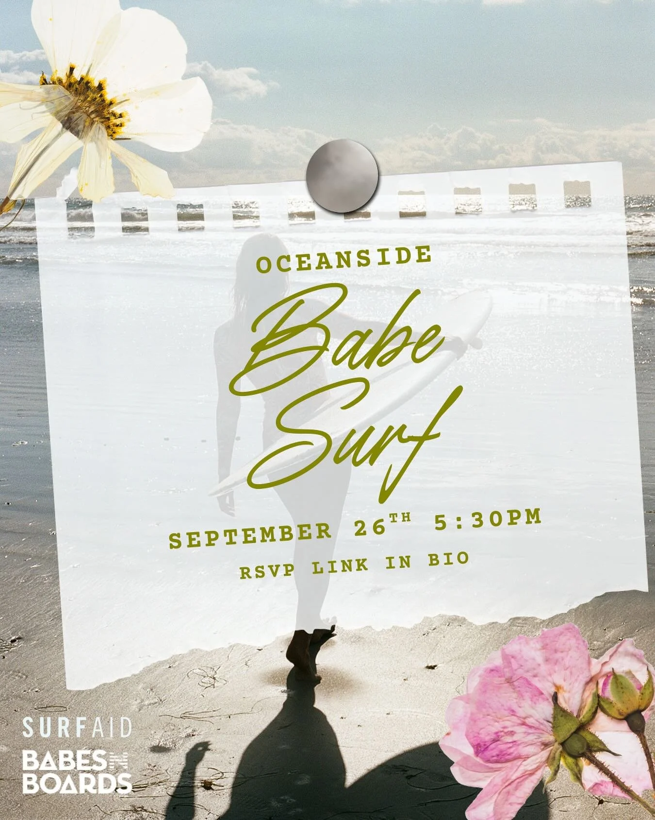 BABE SURF this Friday in Oceanside for @surfaid Make a Wave Challenge 🌊 ✨

Meet at Oceanside Beach lifeguard tower 3 (just south of pier) at 5:30 pm. 

Oceanside is a more advanced surf break but the forecasted swell (2-3ft) is beginner friendly. Al