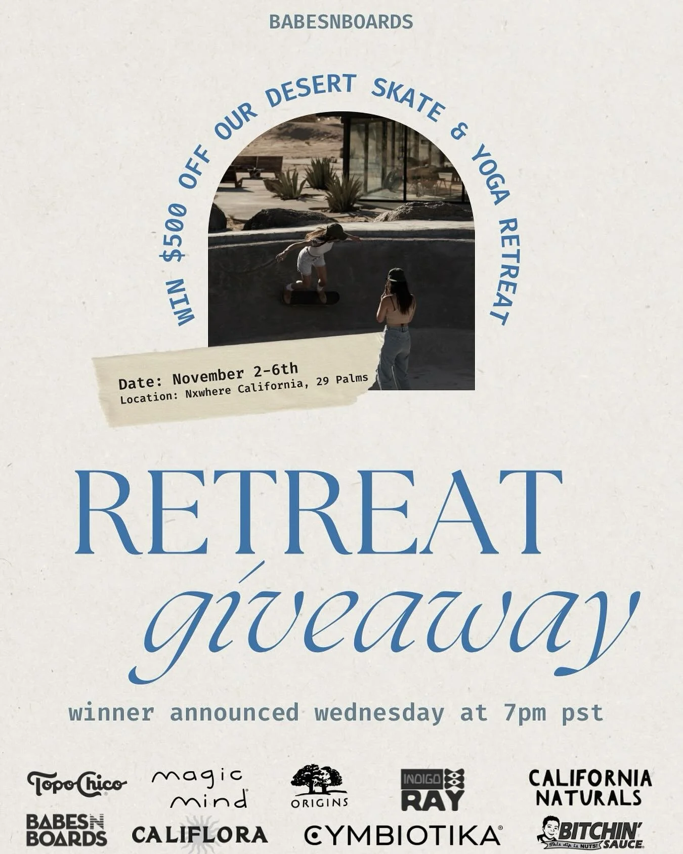 💛 GIVEAWAY TIME! 💛 We&rsquo;re giving one lucky babe $500 OFF our Desert Skate &amp; Yoga Retreat at @nxwherecalifornia this November! 

Here&rsquo;s how to enter ⬇️ ✨ Like this post ✨ Tag 3 friends  ✨ Share on your story ✨ Follow @babesnboards @ne