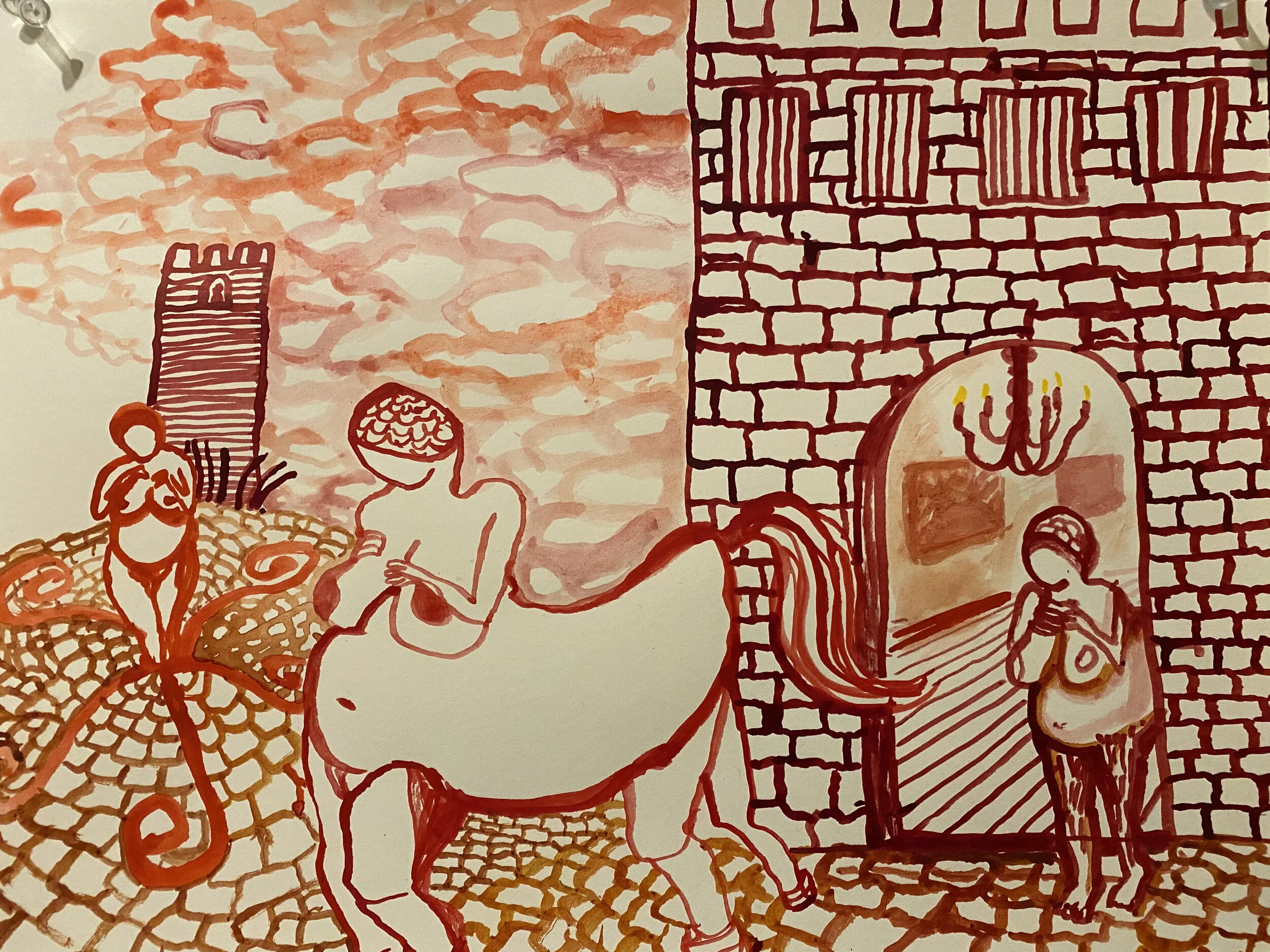 DAUGHTERS, 2021, shellac ink on paper, 9 x 12