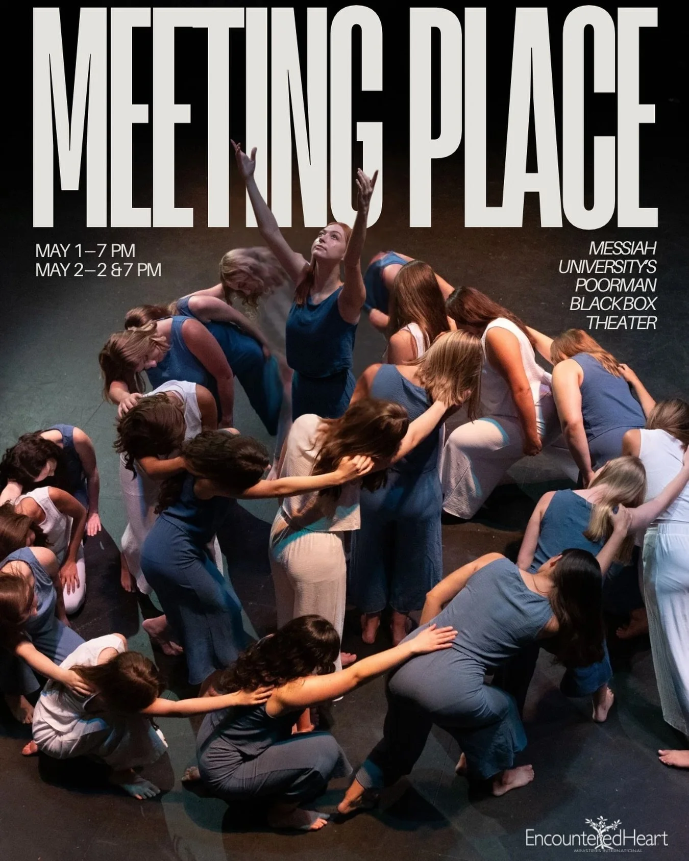 MEETING PLACE

One God, revealed across time, is present with us now.

🗓️ May 1 &mdash; 7 PM
🗓️ May 2 &mdash; 2 &amp; 7 PM
📍Messiah University&rsquo;s Poorman Black Box Theater

Join us in exploring encounters with God across Scripture and persona
