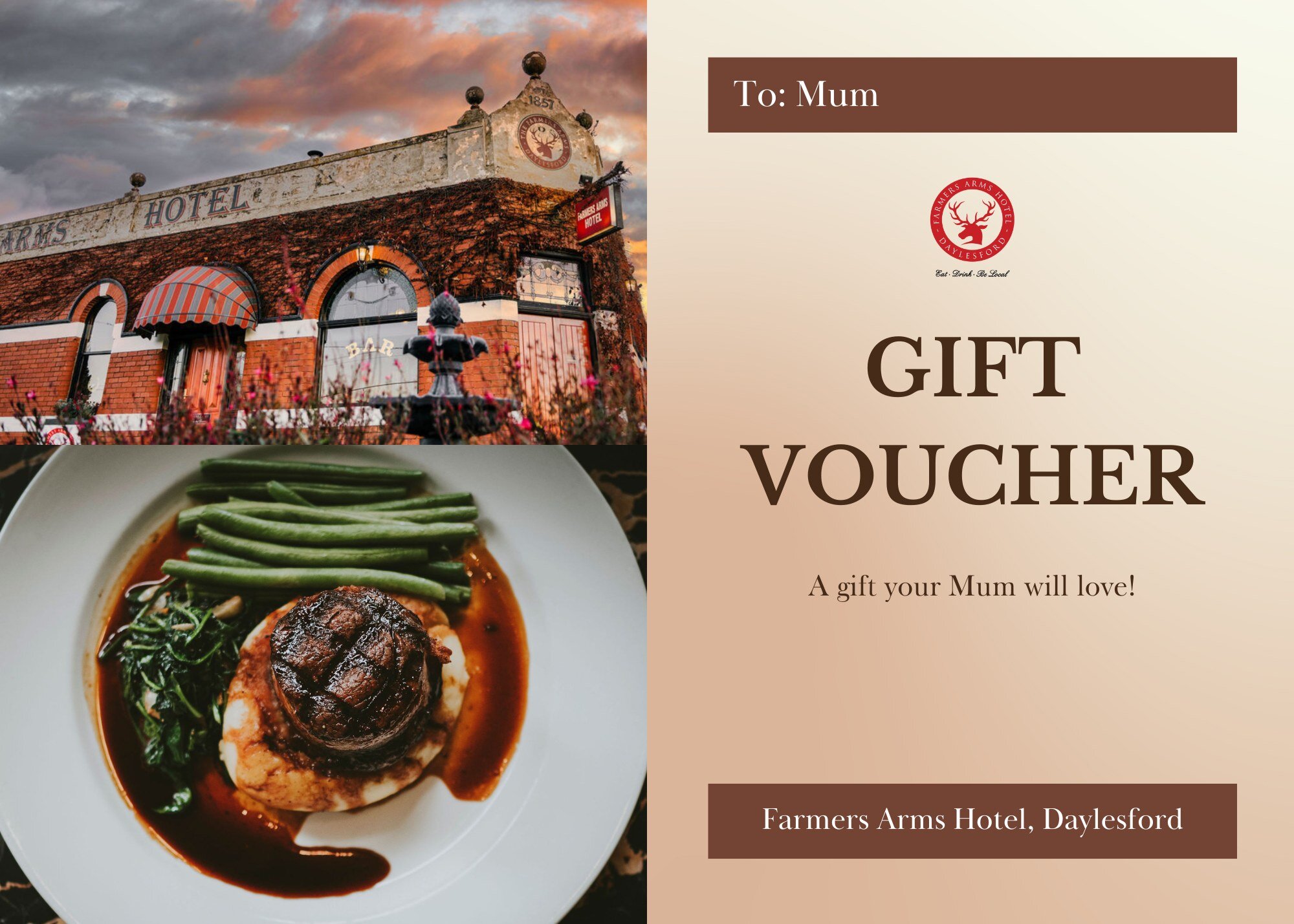 Spoil your Mum this Mother&rsquo;s Day with a Farmers Arms Hotel gift card! 💌🥰

Delicious food, wine and a great atmosphere&hellip; this is a gift your special one will LOVE! 

Simply click the link in our bio to purchase your gift card and it will