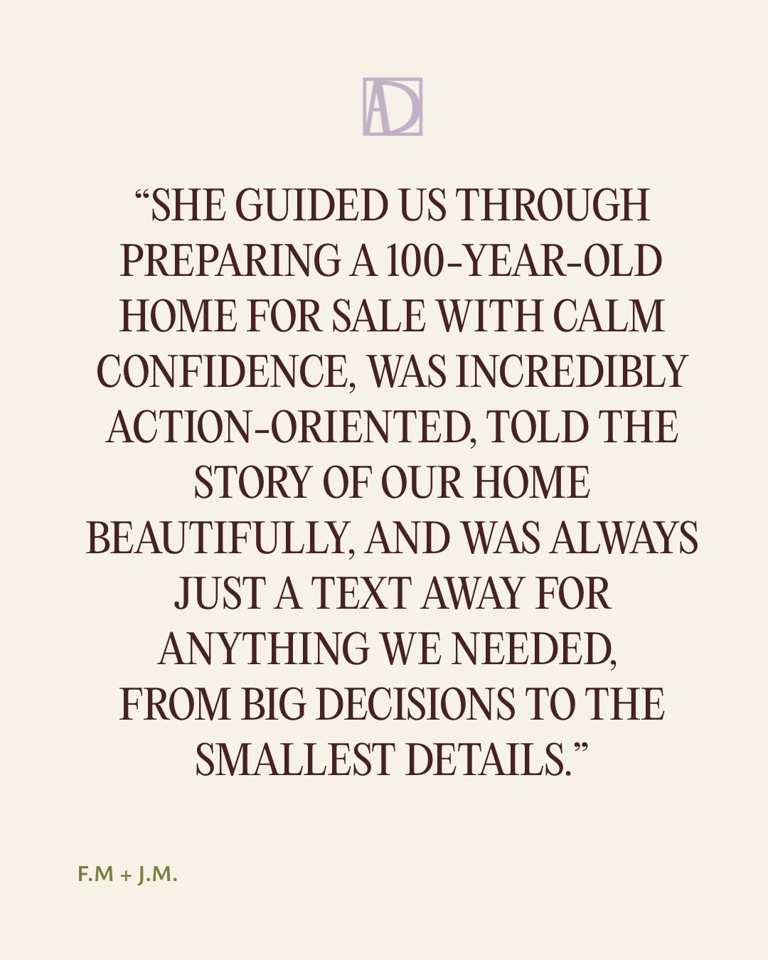 Not me immediately forwarding this seller testimonial of what it was like working with me to my mom 🥲

I care a lot about this work, and I don&rsquo;t take the trust lightly.

Helping buyers or sellers through a move, especially when it&rsquo;s emot